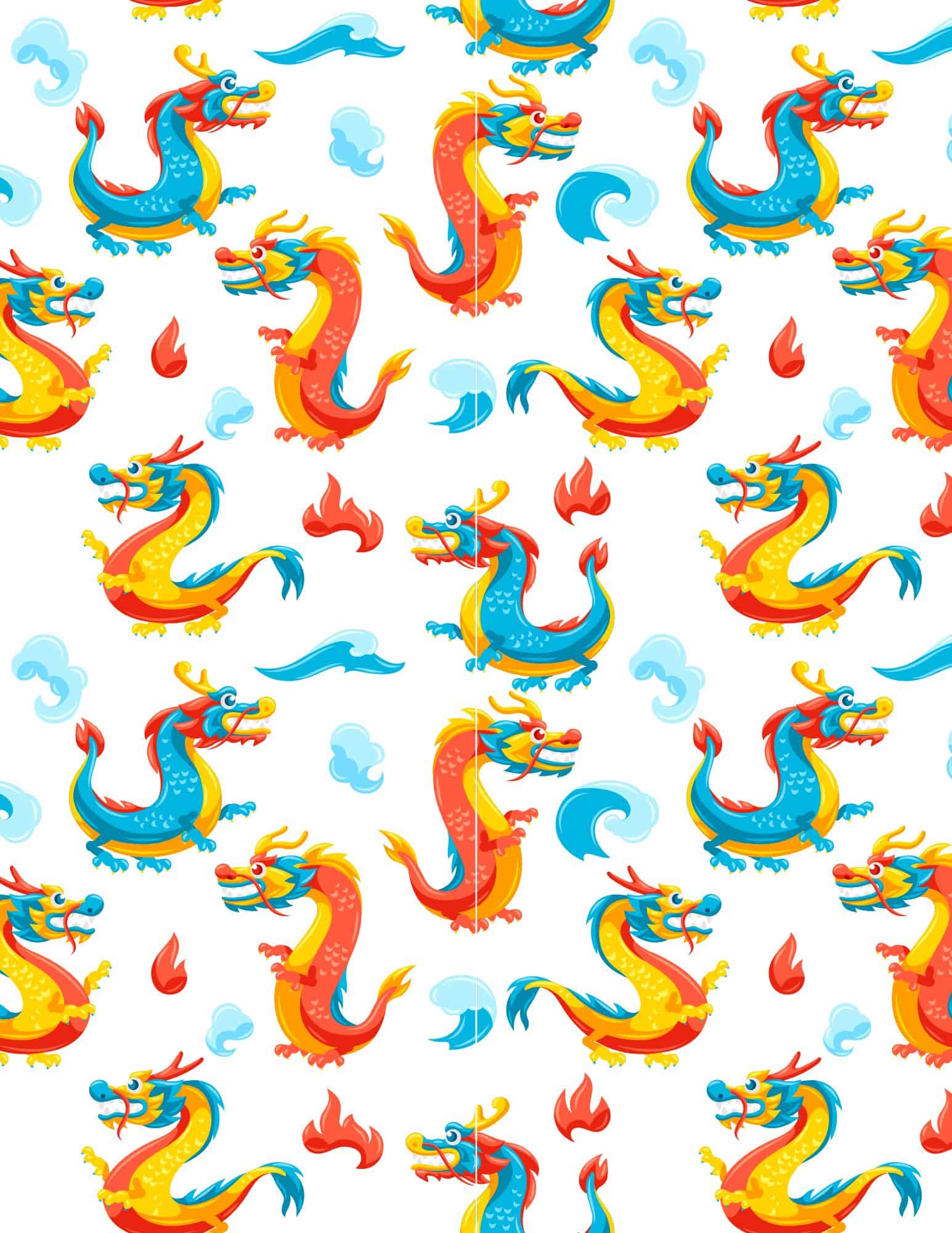 Red and orange dragon design on printable paper