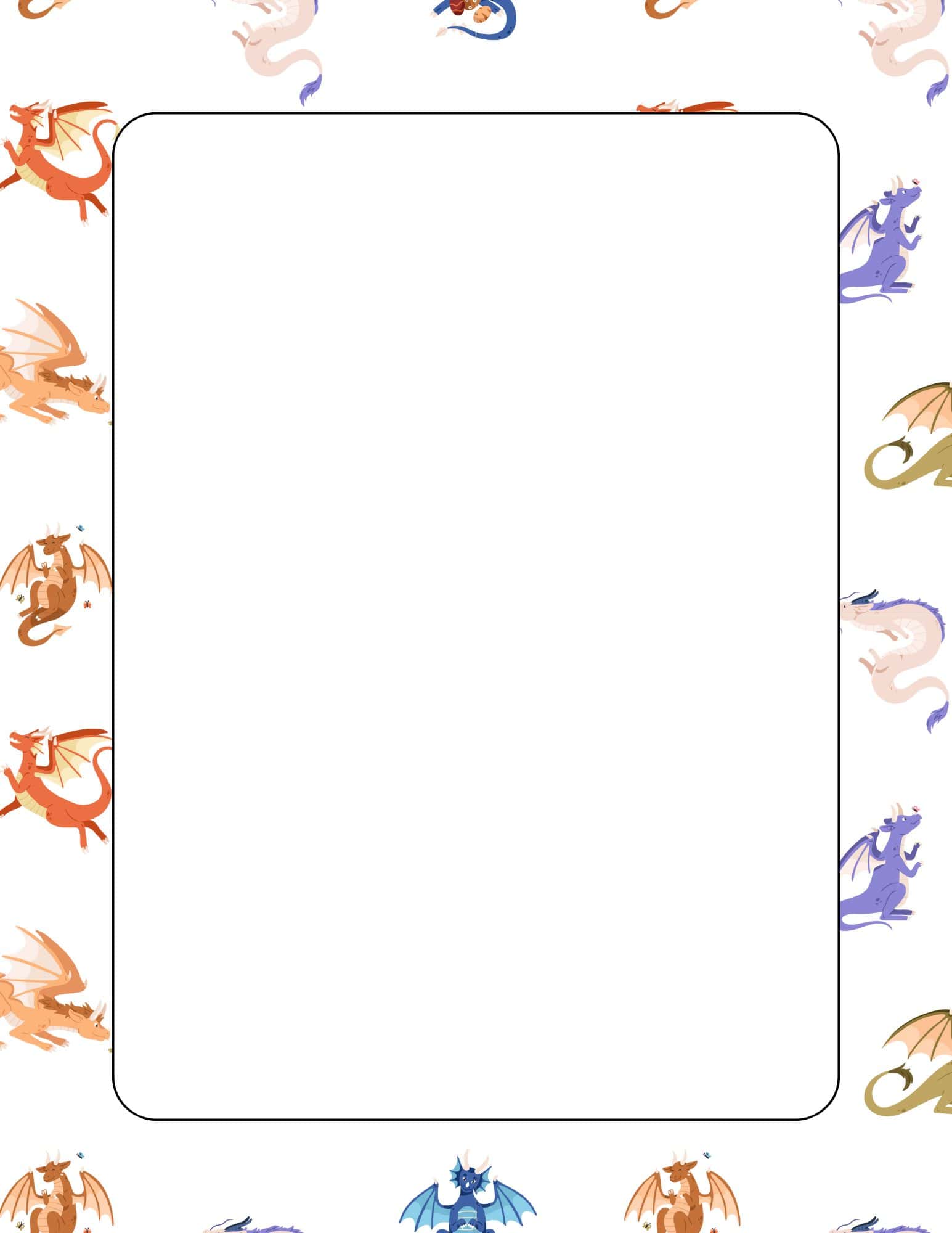 Printable paper with dragon frame design