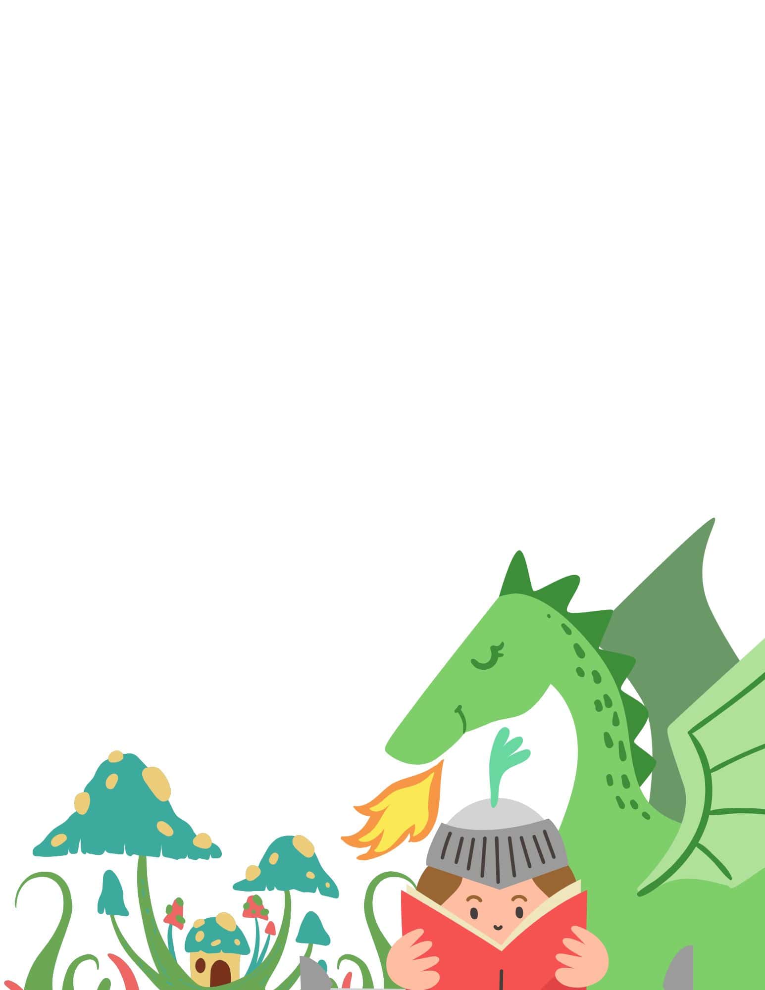 Illustrated dragon on printable paper with text in corner