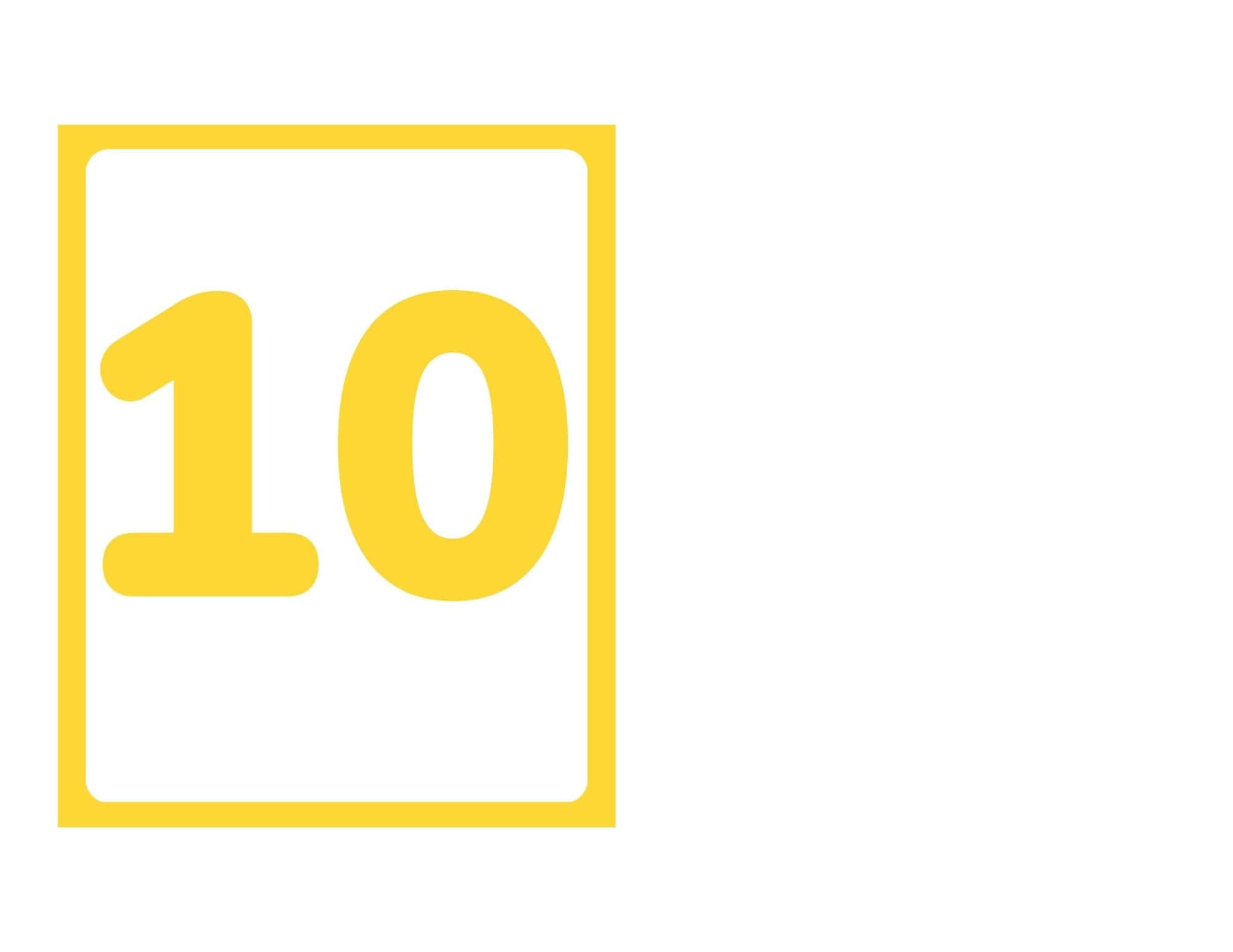 Number flashcard showing 10 without words