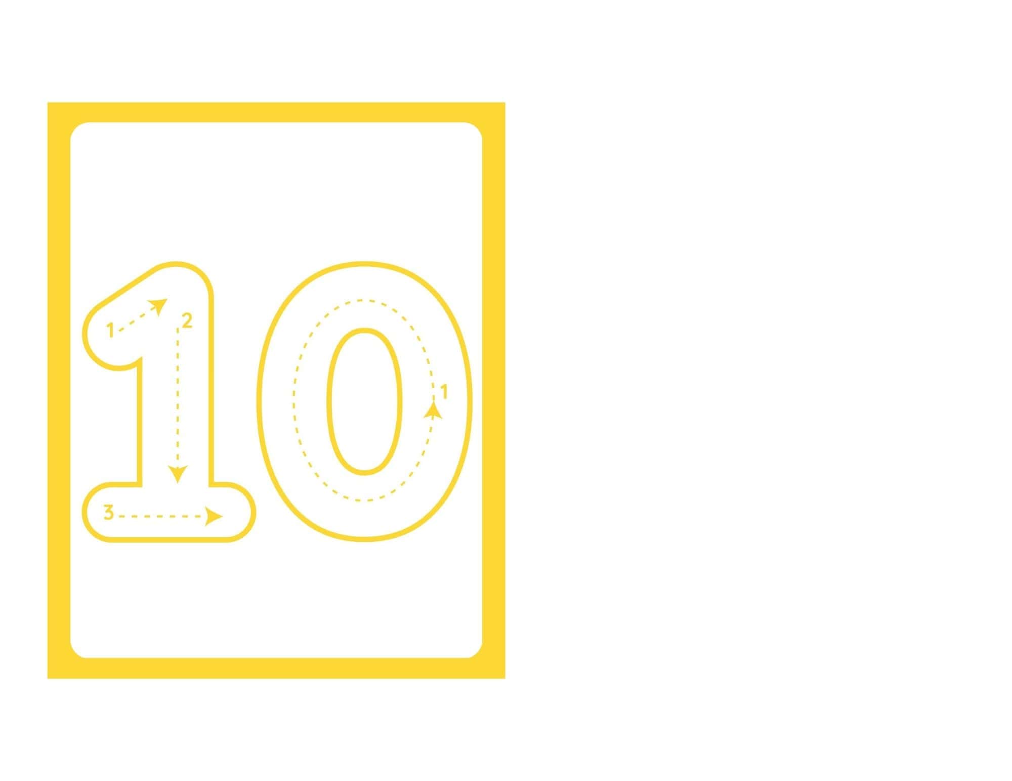 Printable number tracing flashcards with numbers 7 and 10