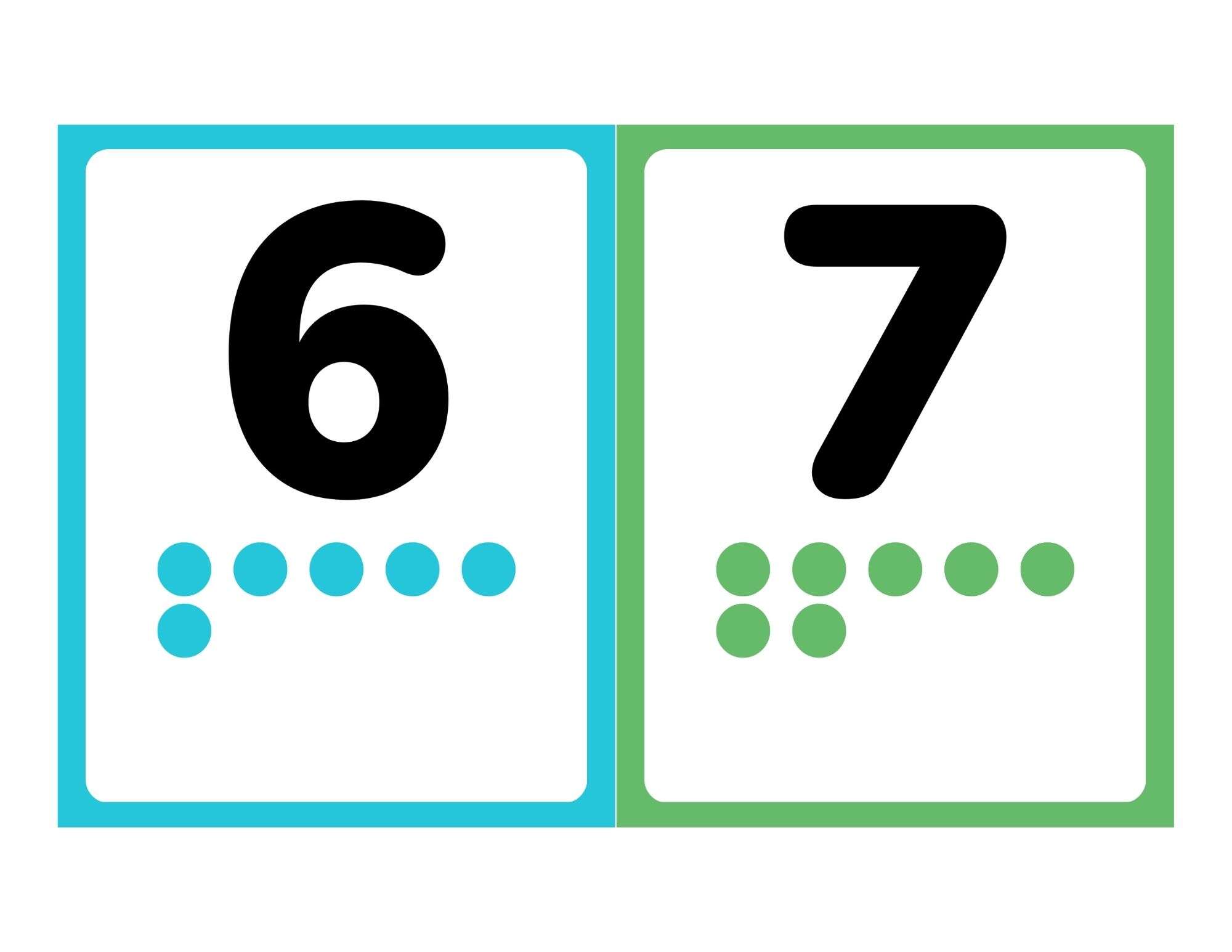Number flashcards 6 and 7 with pictures