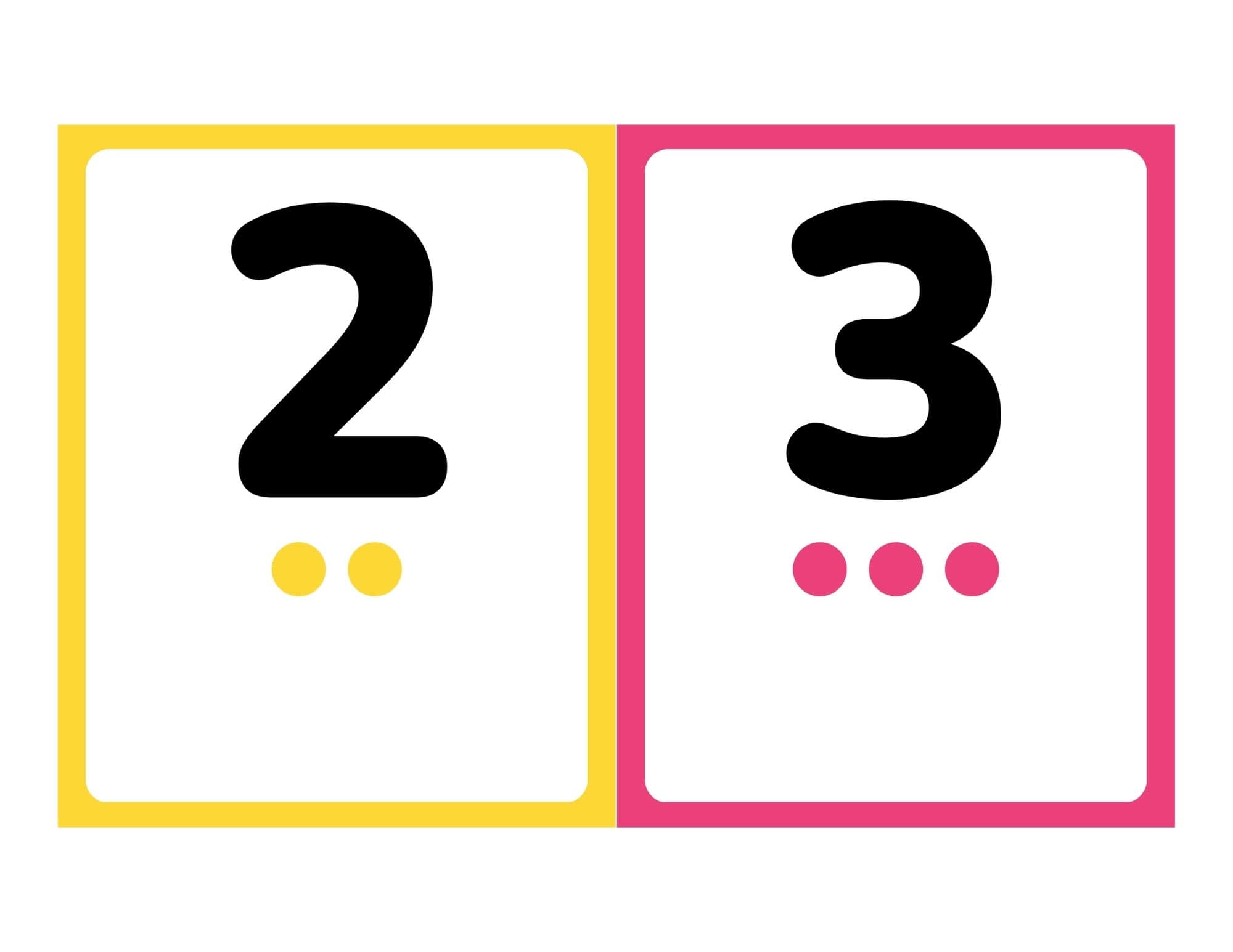 Number flashcards 2 and 3 with pictures