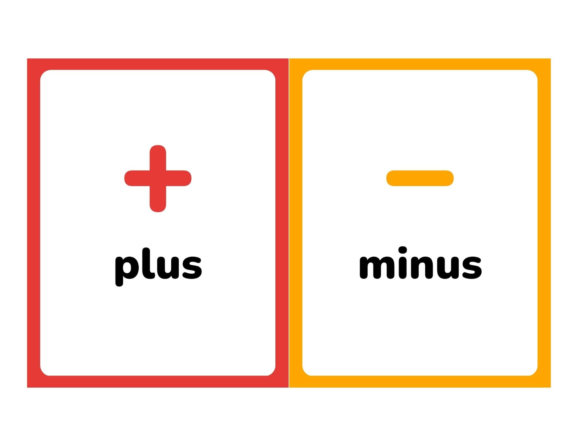 Flashcards with plus and minus symbols