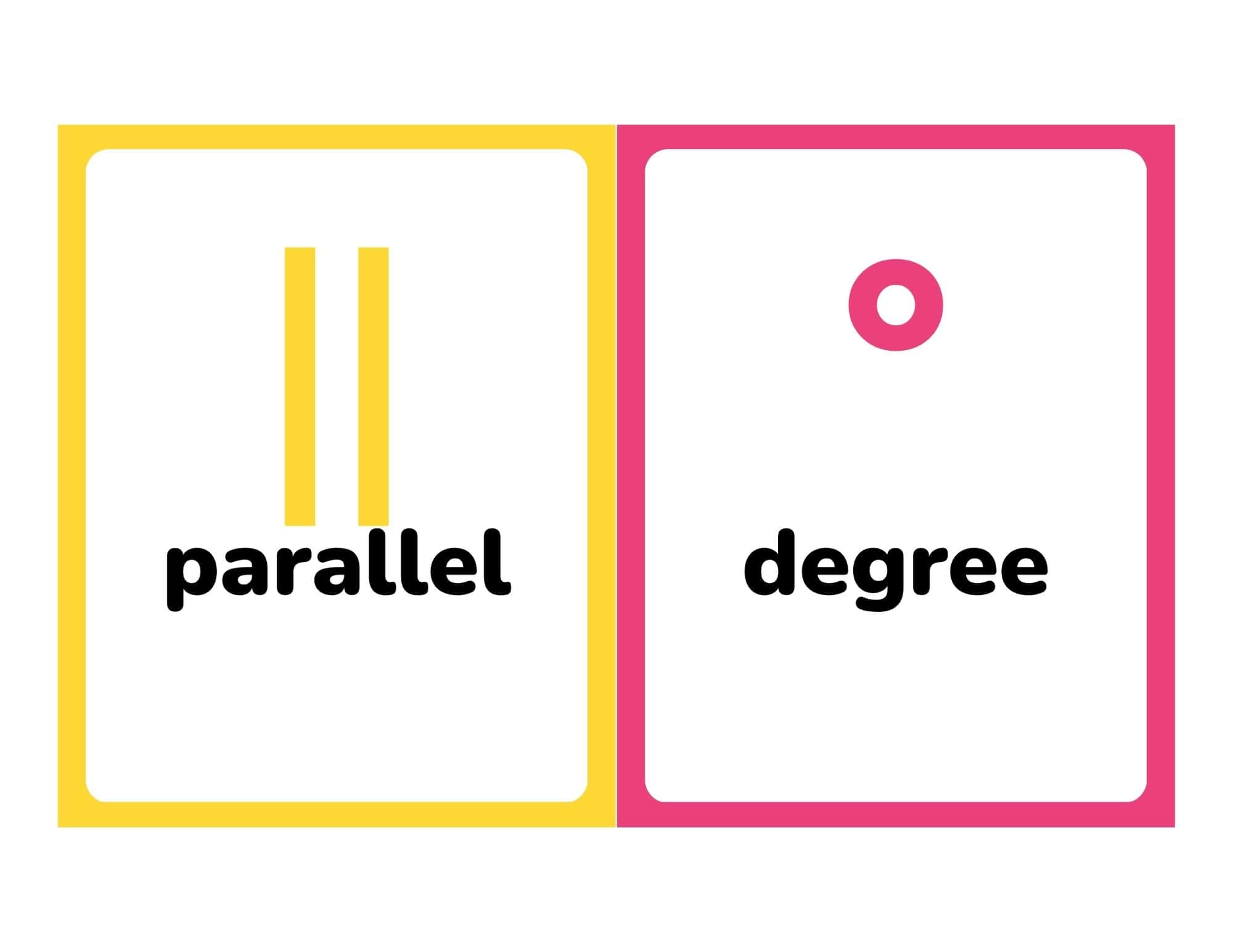 Flashcards with parallel and degree symbols