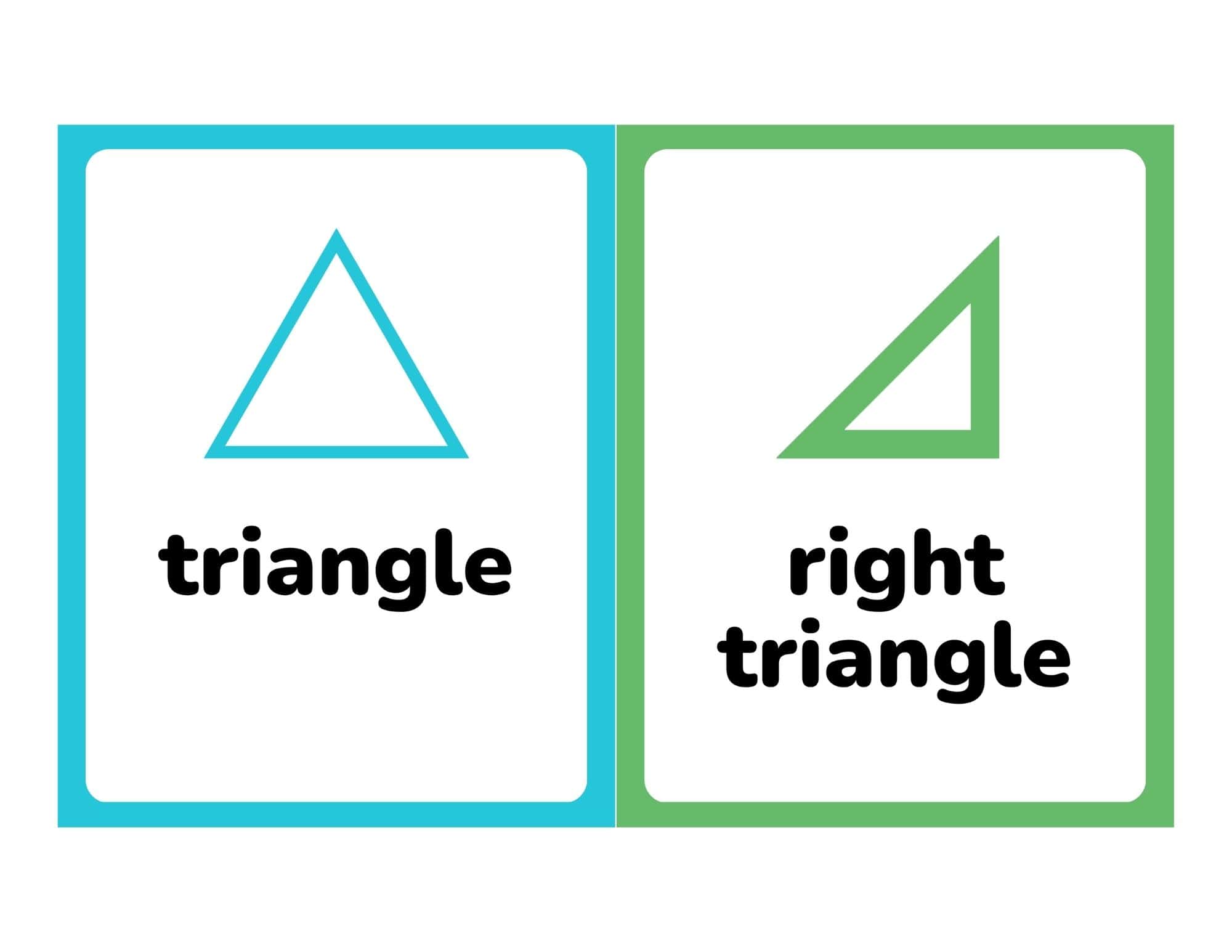 Flashcards with triangle and right triangle symbols