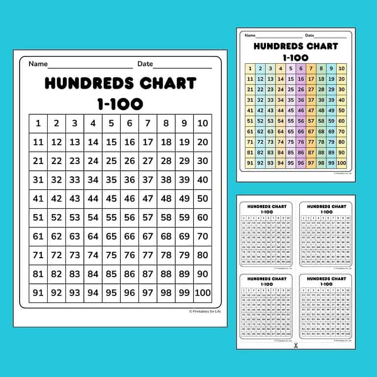 Free Printable Hundreds Chart 1-100 (Classic, Color-Coded & Mini Versions)
