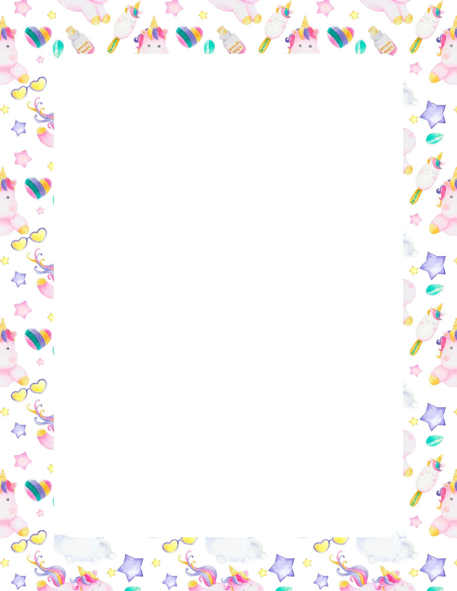 Unicorn printable paper with repeating magic and ice cream text