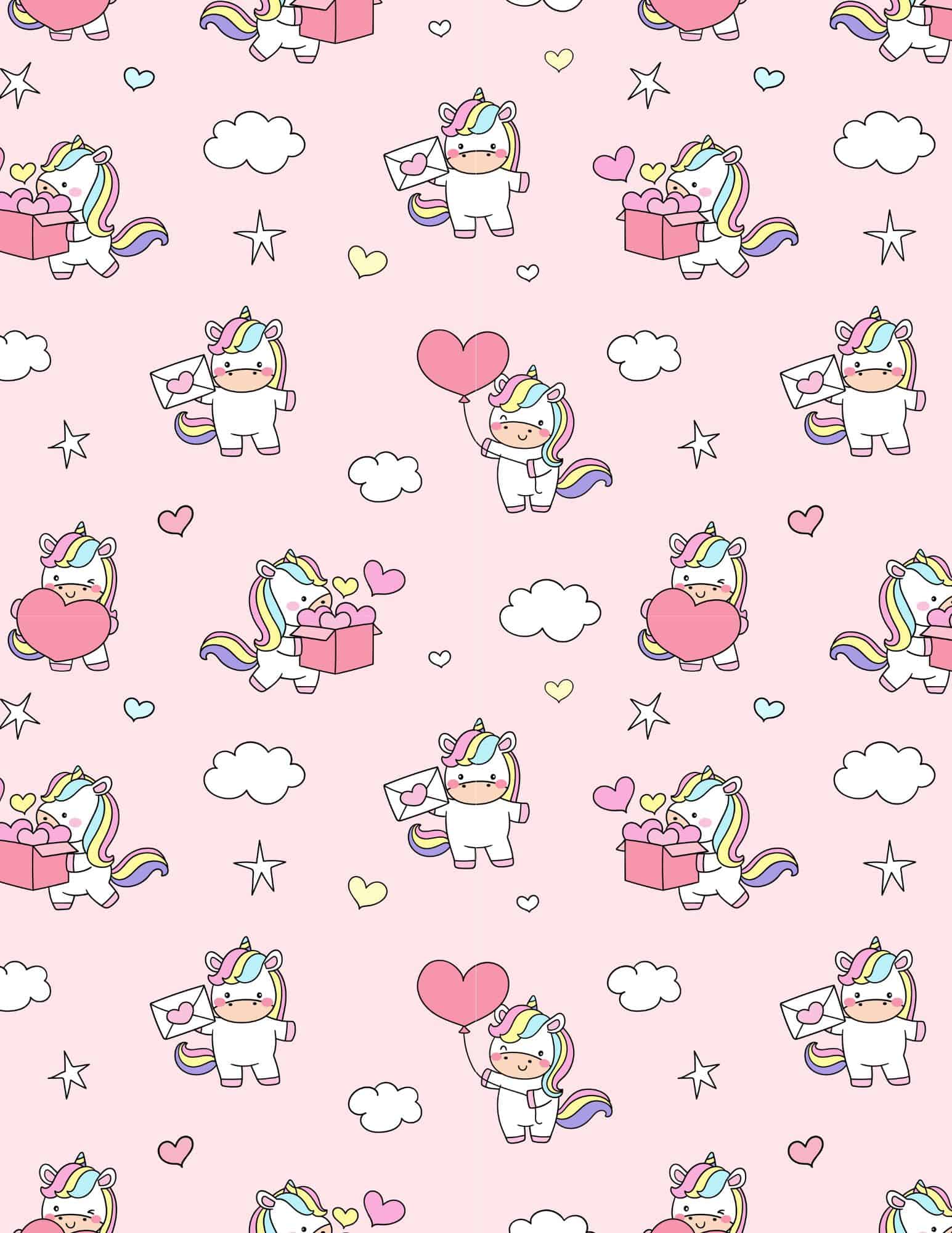 Unicorn printable paper with rainbow and pink tones