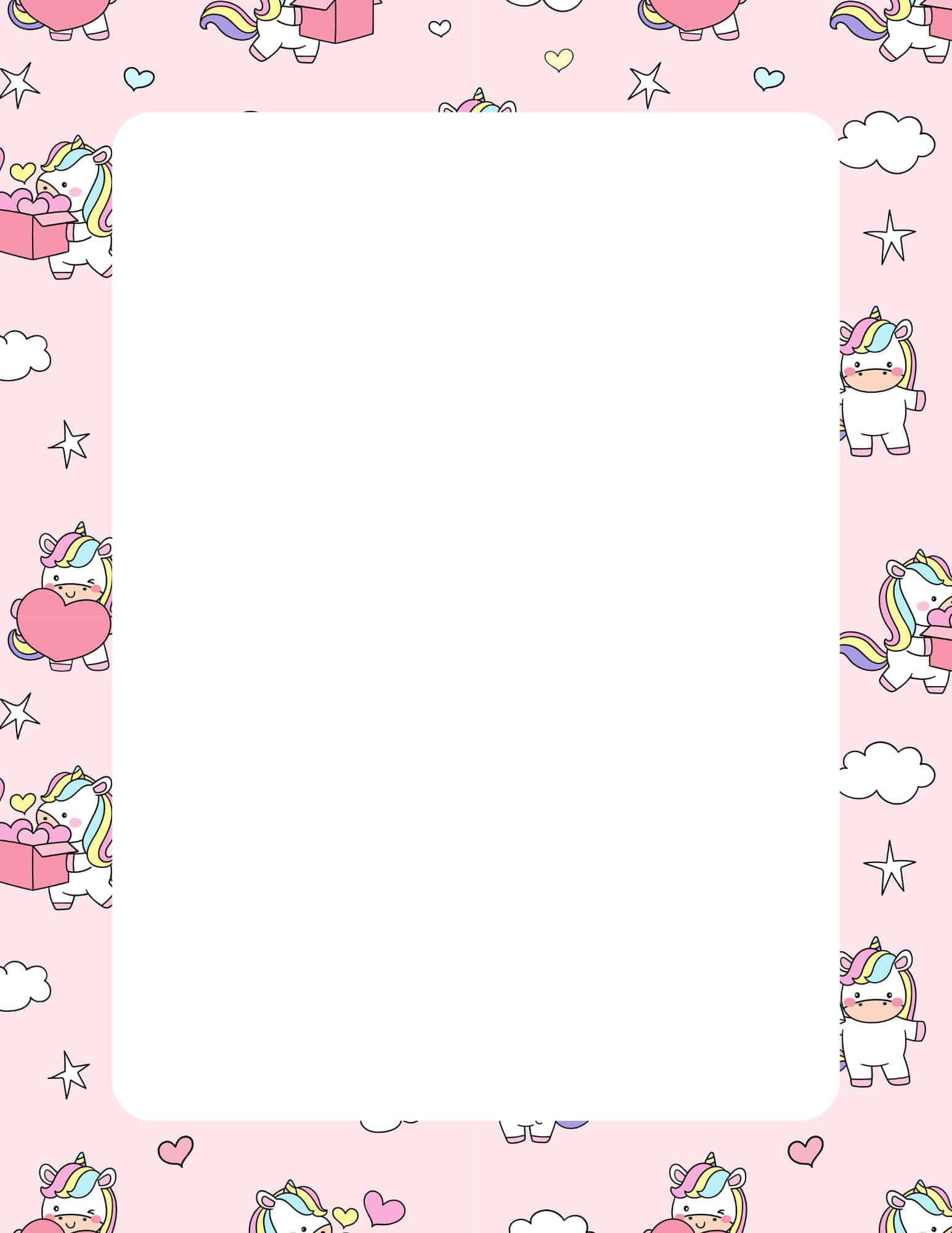 Simple pink and white unicorn printable paper