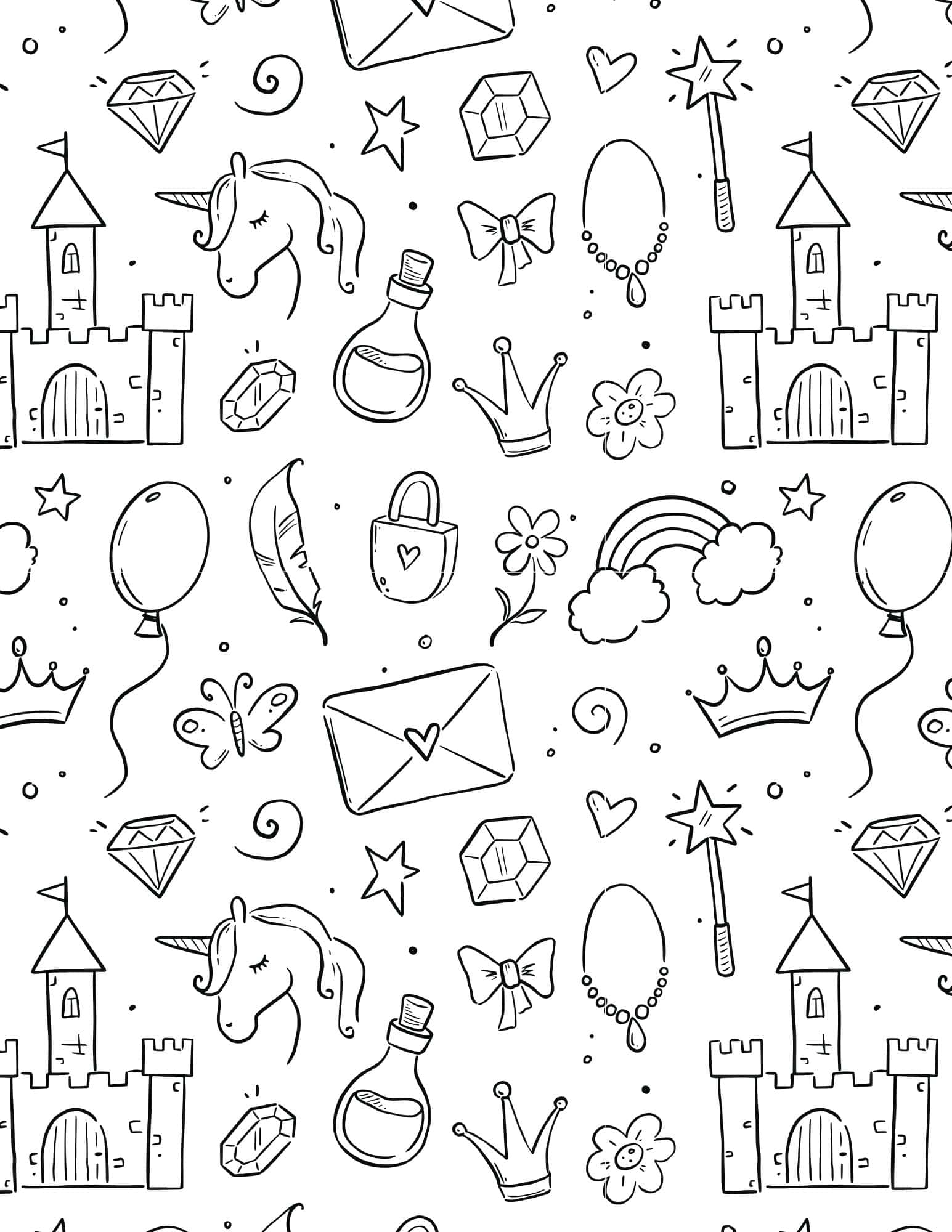 Black and white unicorn printable paper with number design