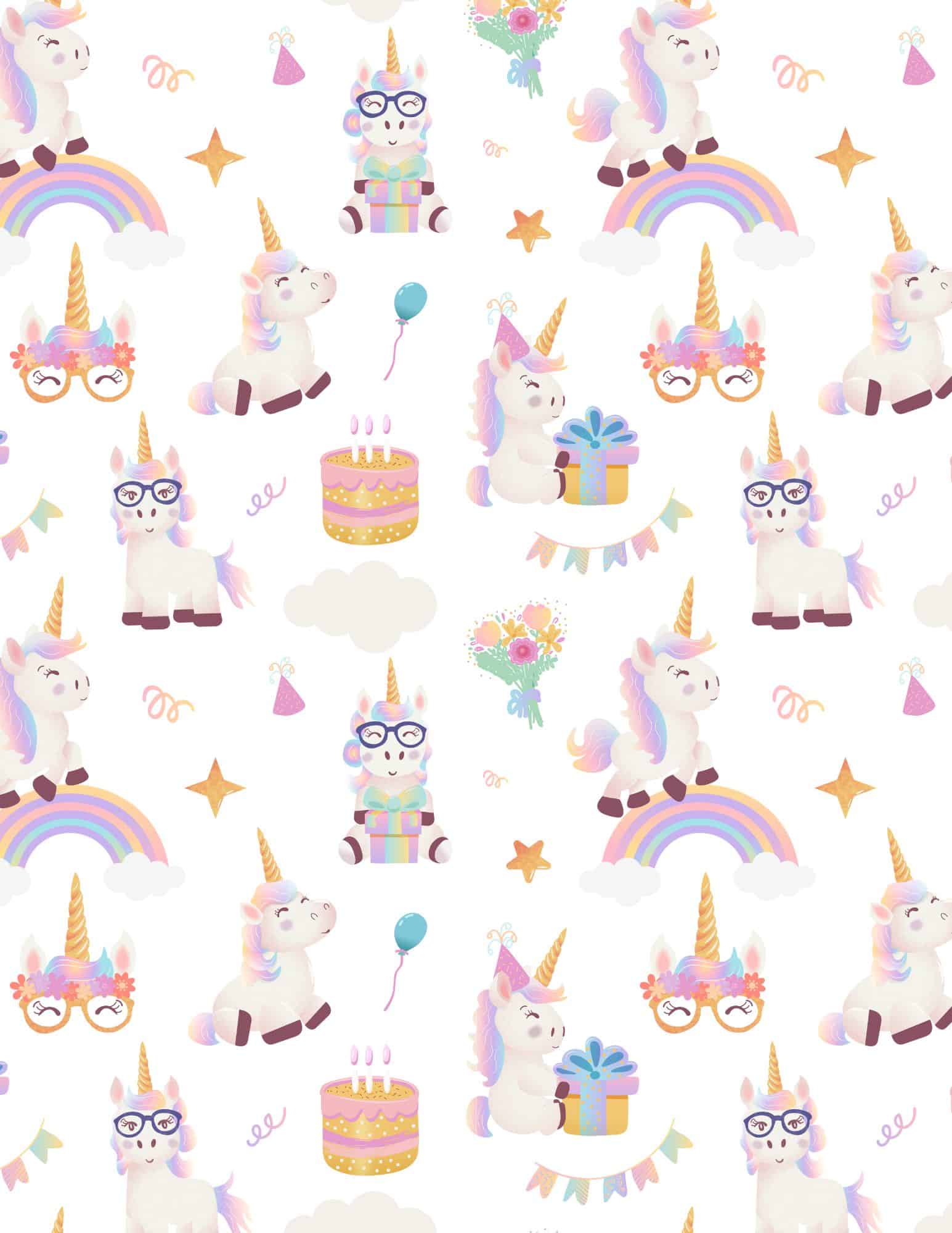 Unicorn printable paper with pink clip art and text