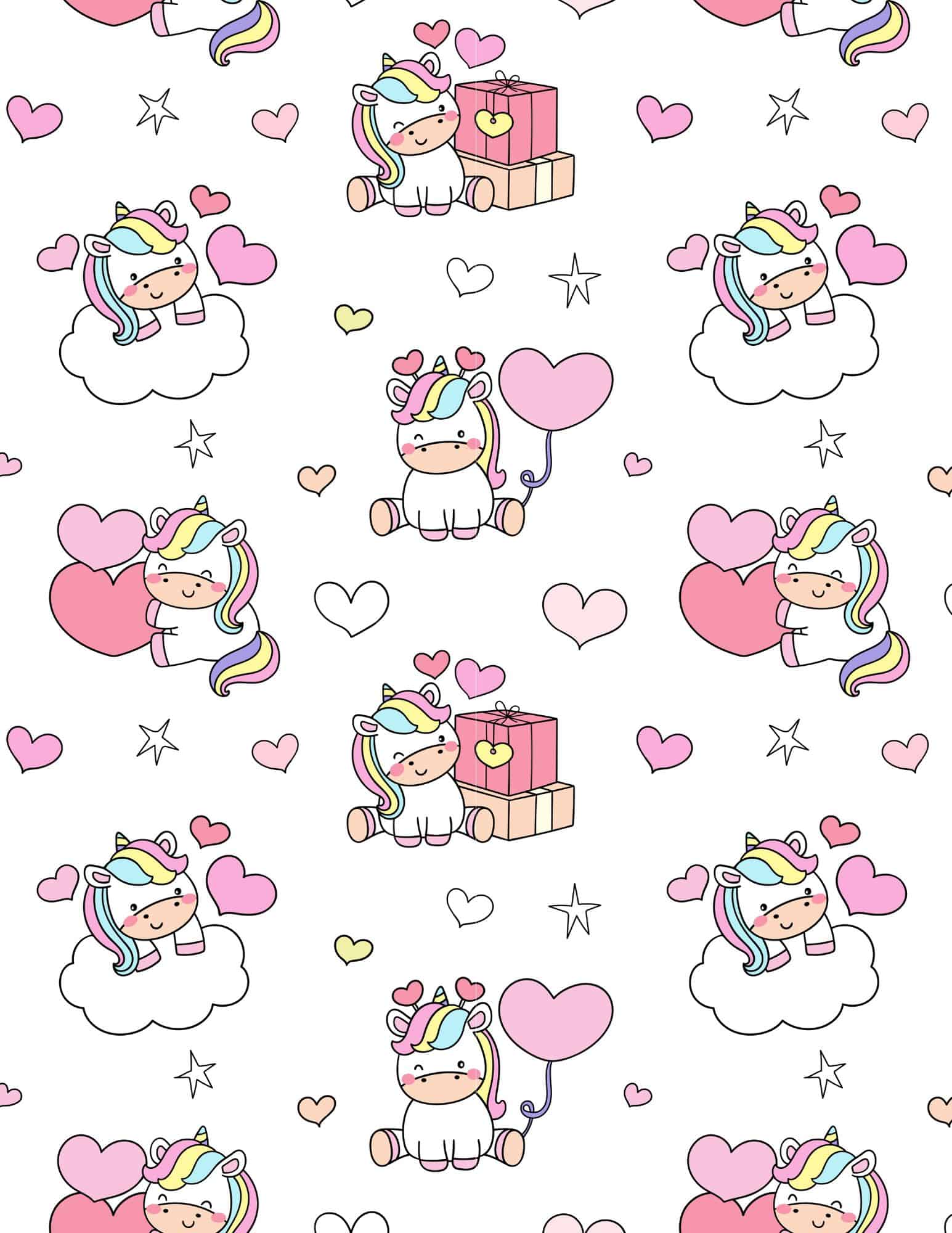 Simple unicorn printable paper with pink and white design