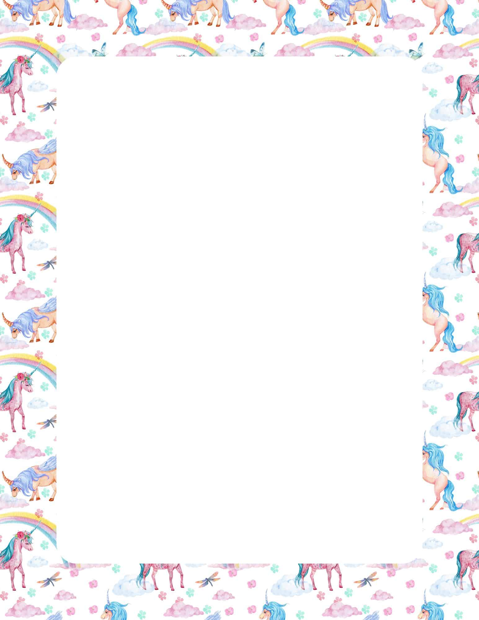 Unicorn printable paper with pony and clip art design