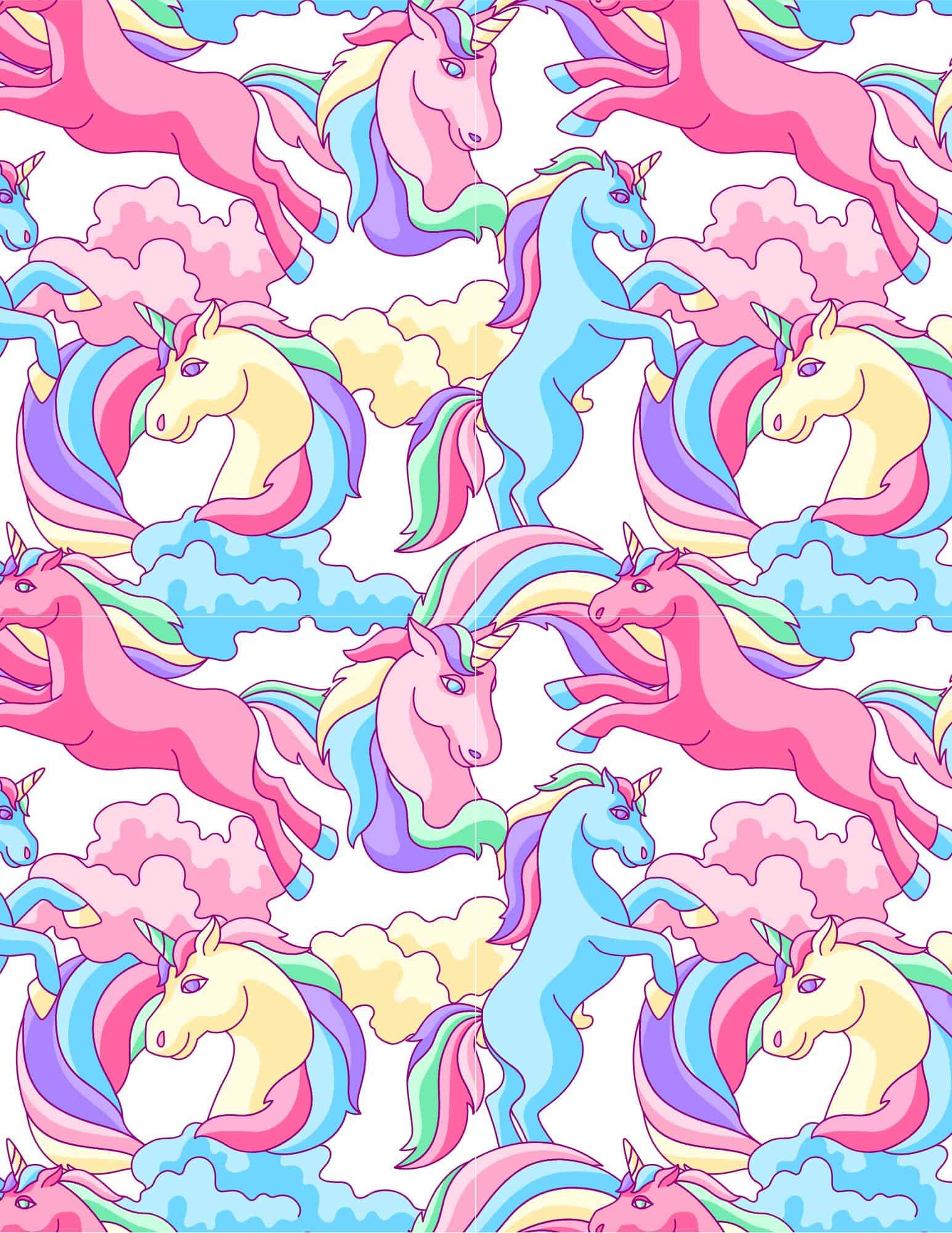 Pink unicorn printable wrapping paper with graphics