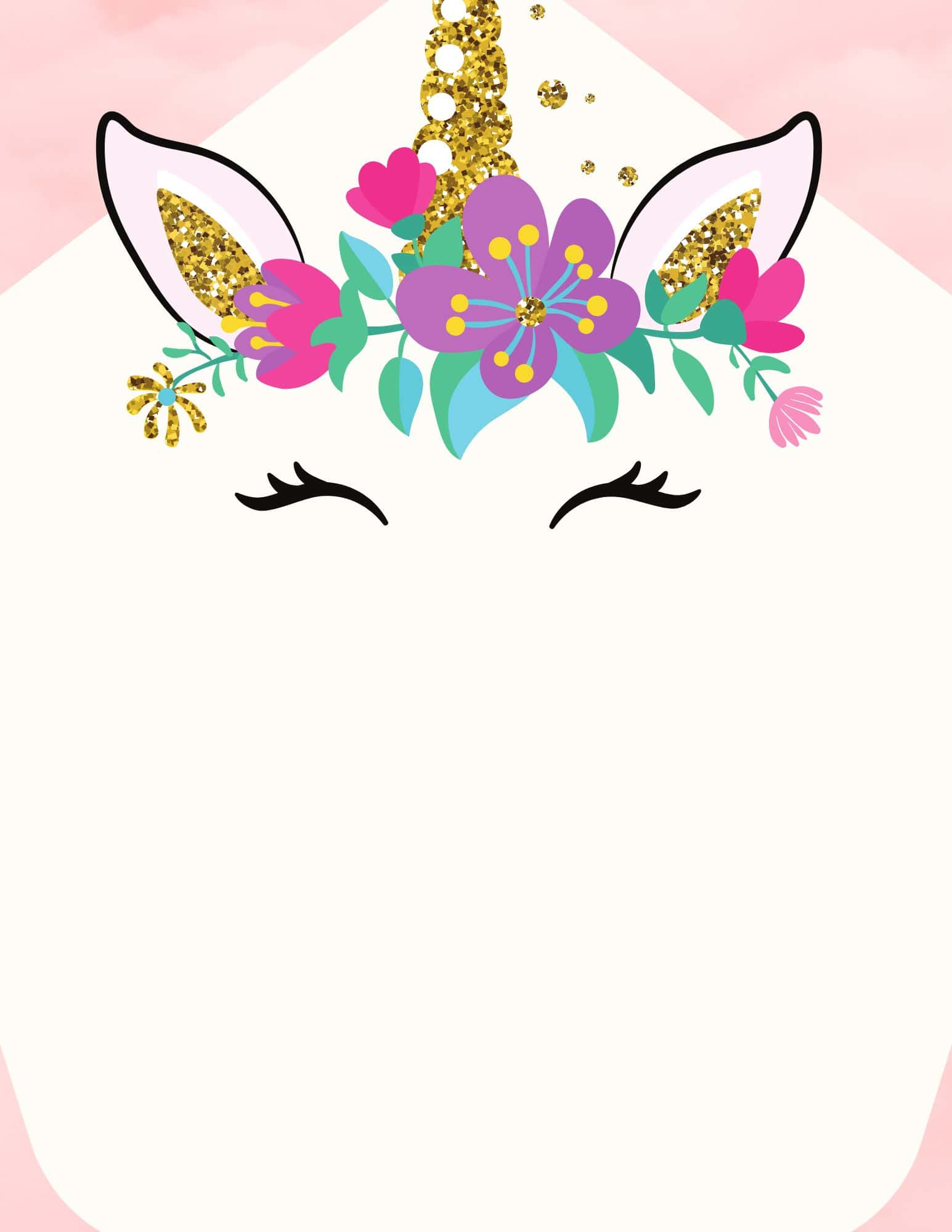 Pink unicorn printable paper with cartoon unicorn