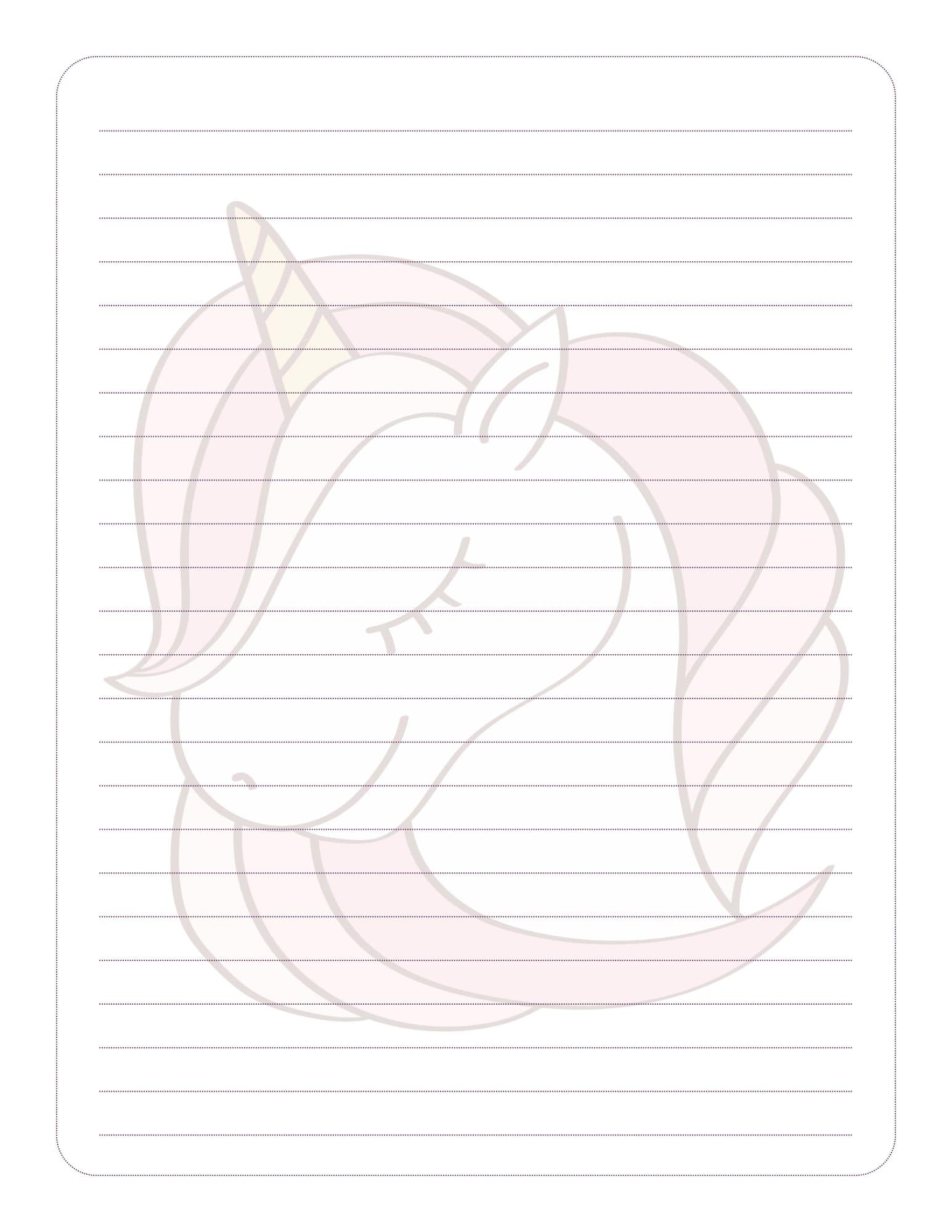 Black and white unicorn printable paper with line art