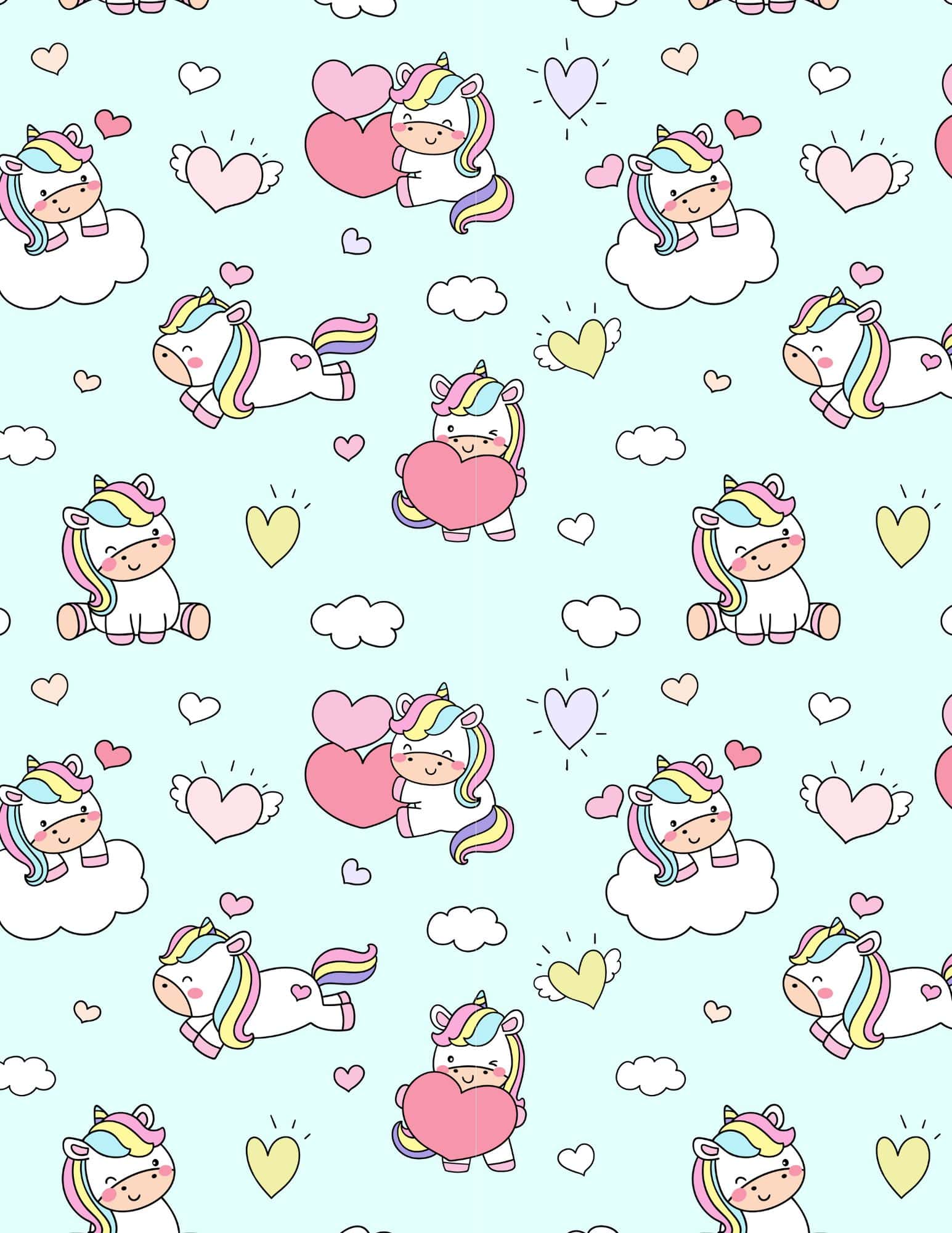 Unicorn printable paper with rainbow and pink background