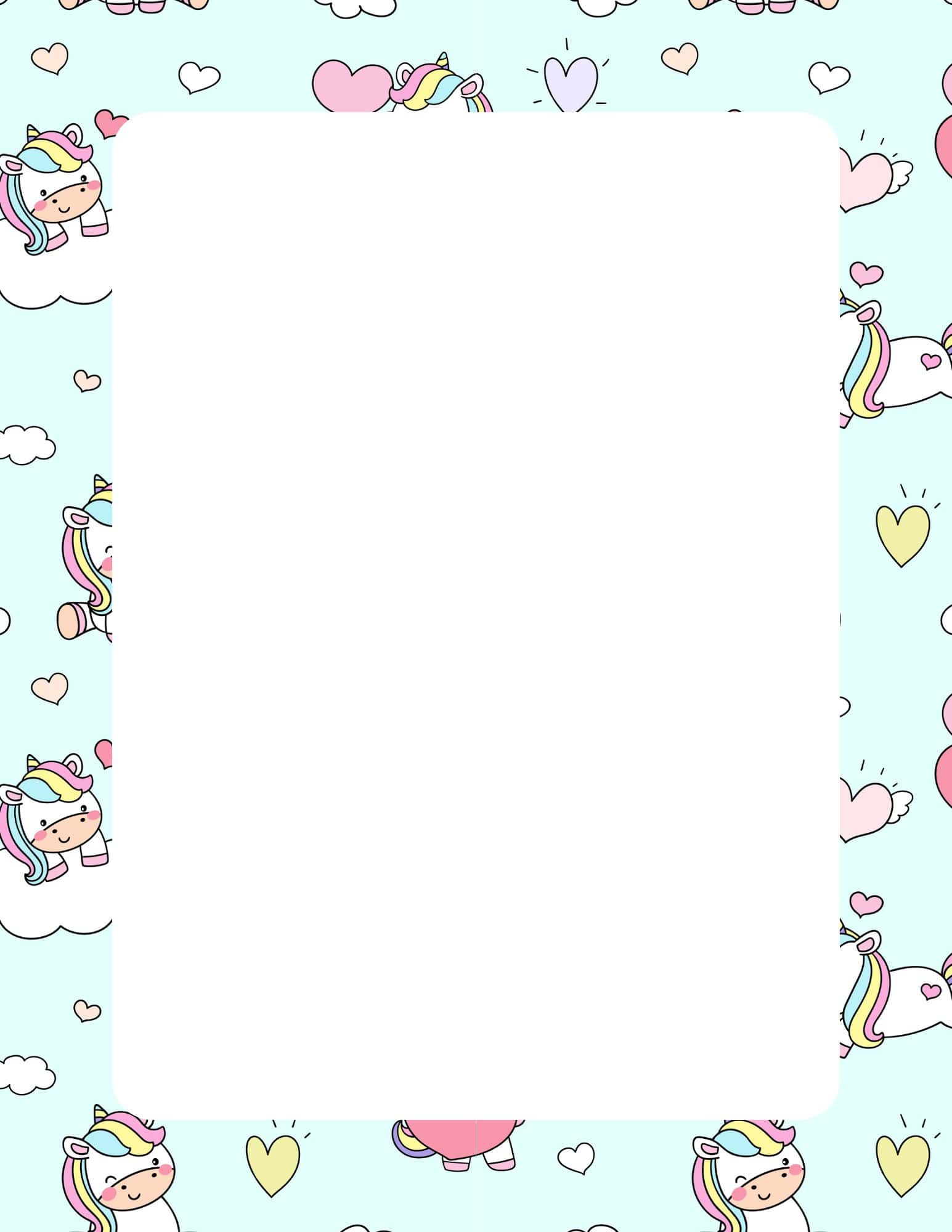 Pink and white unicorn printable paper with hearts