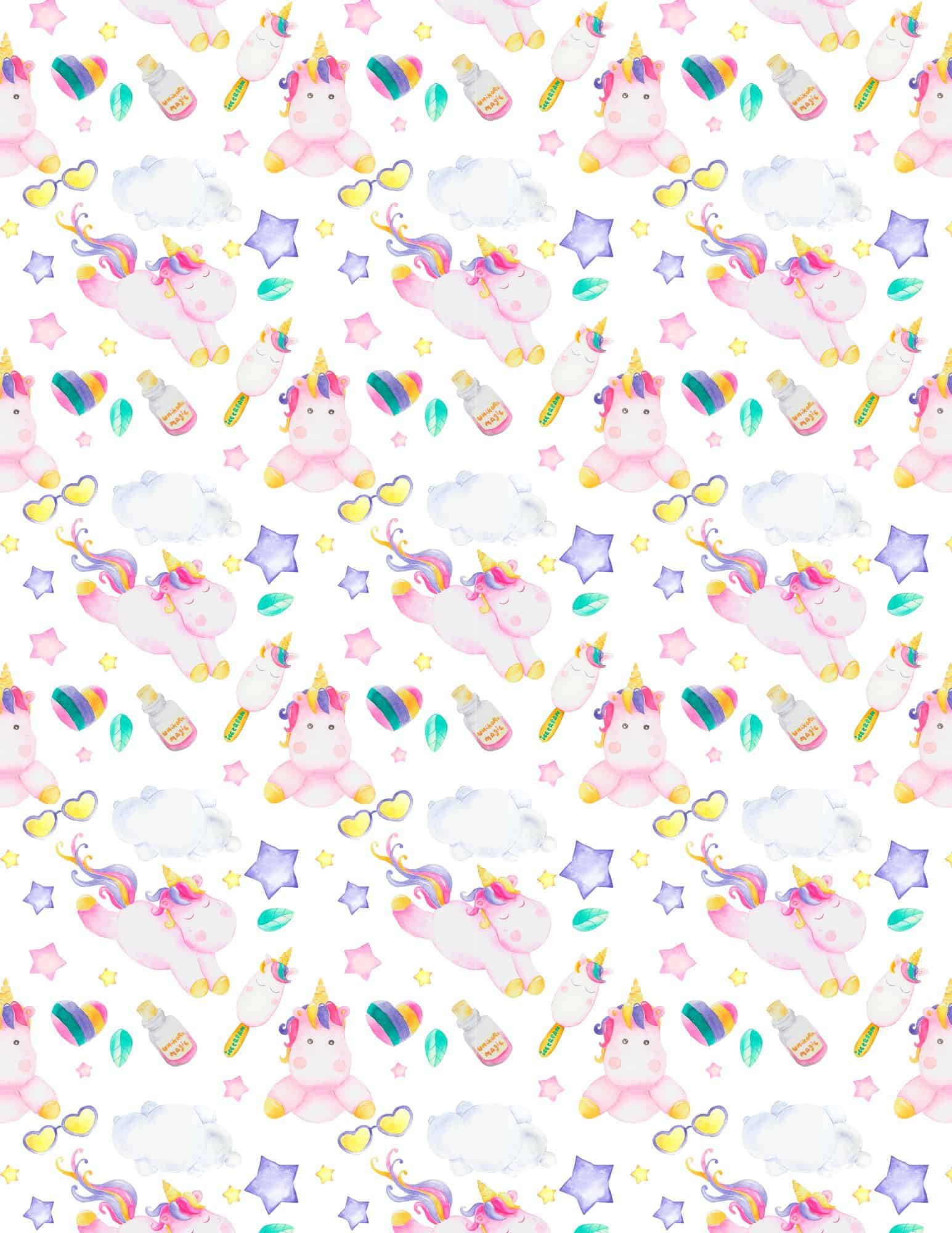Unicorn printable paper with ice cream and magic text