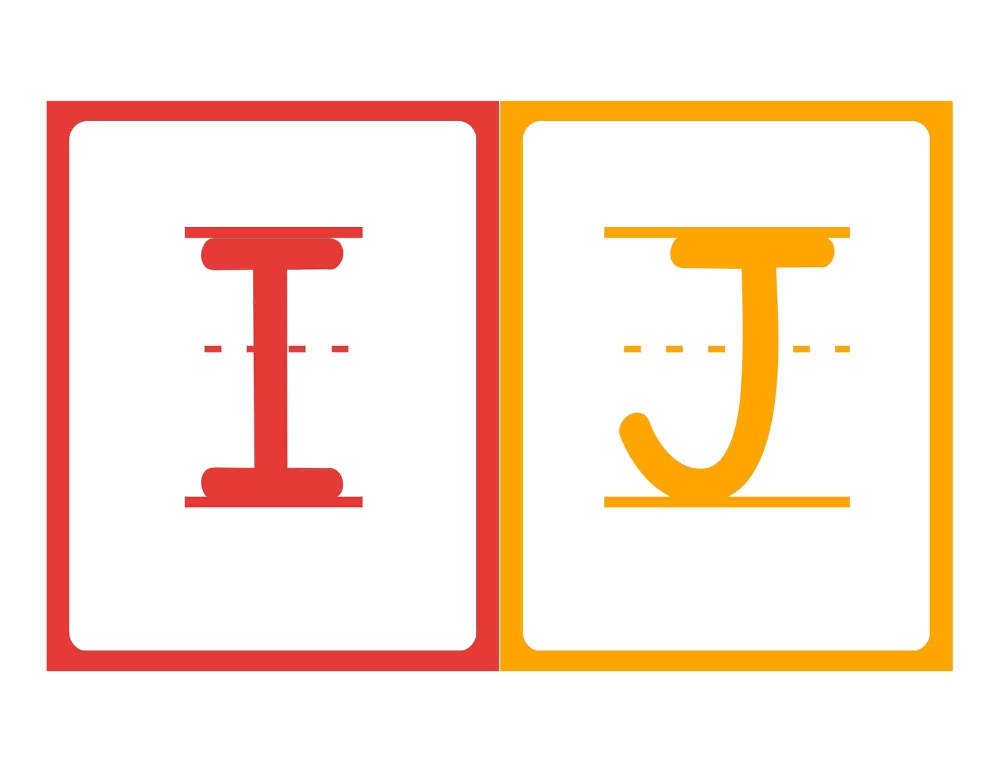 Uppercase I and J flashcards with writing lines