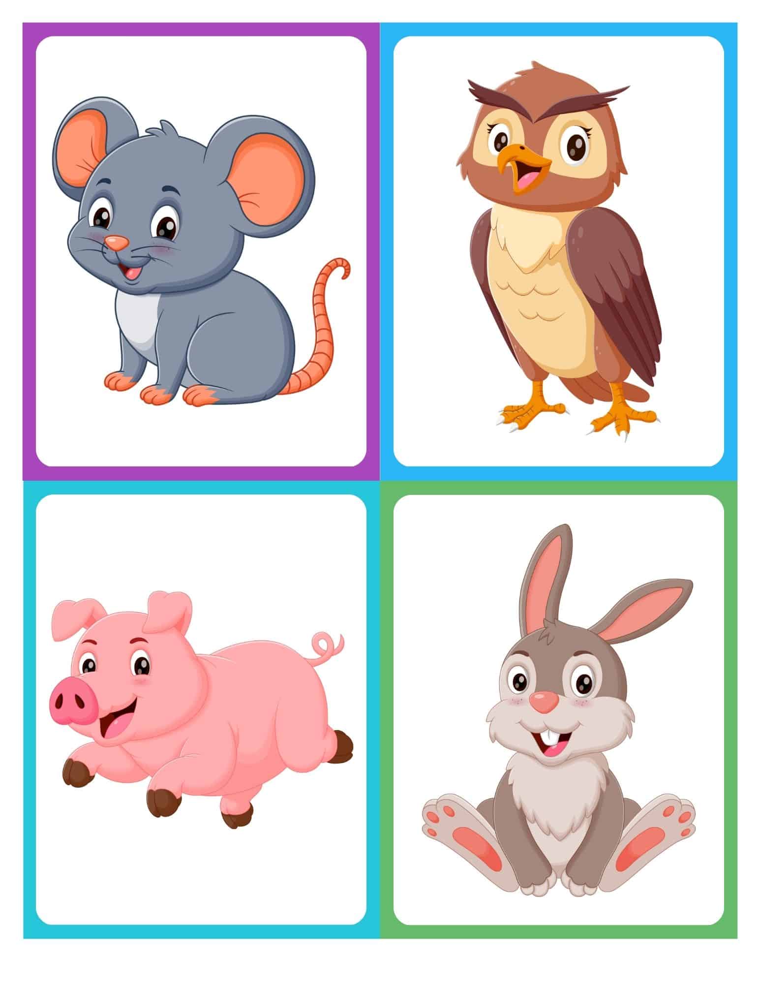 Farm animal flashcard with cartoon mouse and no text
