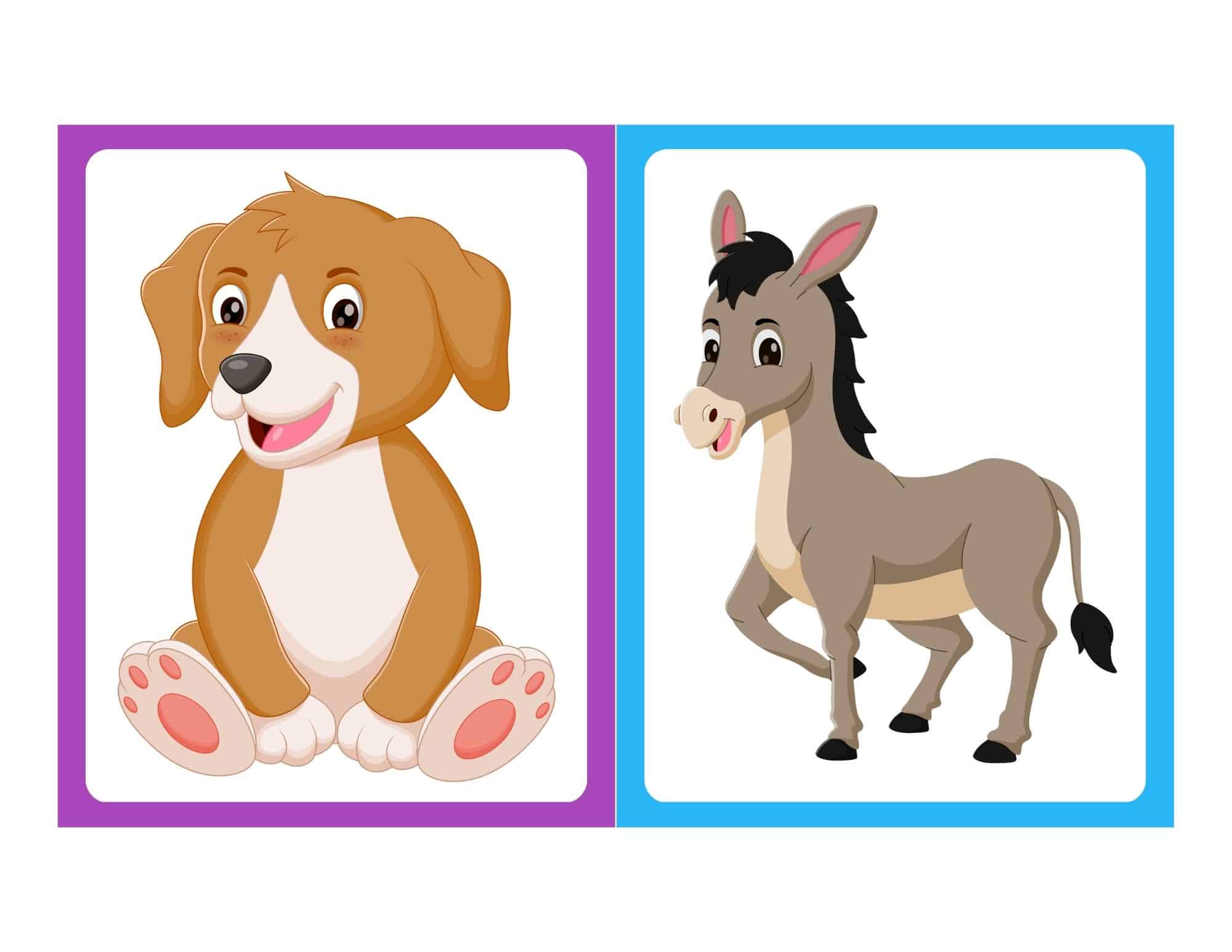 Farm animal flashcard with cartoon dog and no text