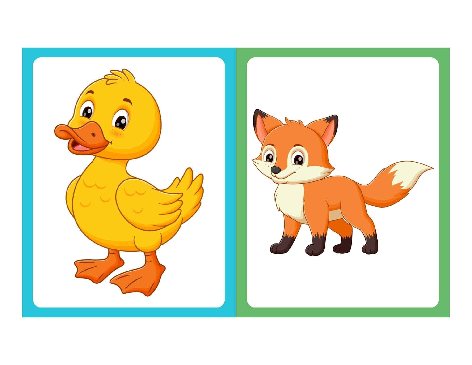 Farm animal flashcard with cartoon duck and no text