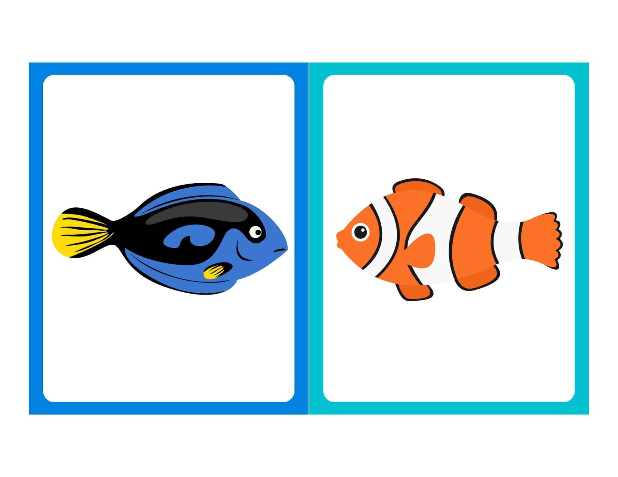 Flashcard with blue cartoon fish and no text