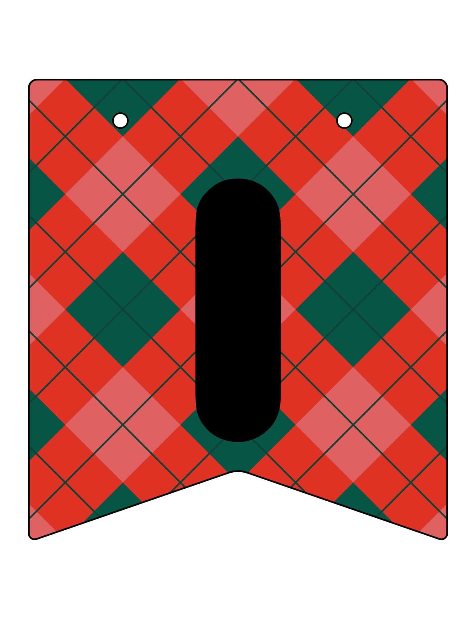 Printable Christmas banner with red and green plaid pattern.