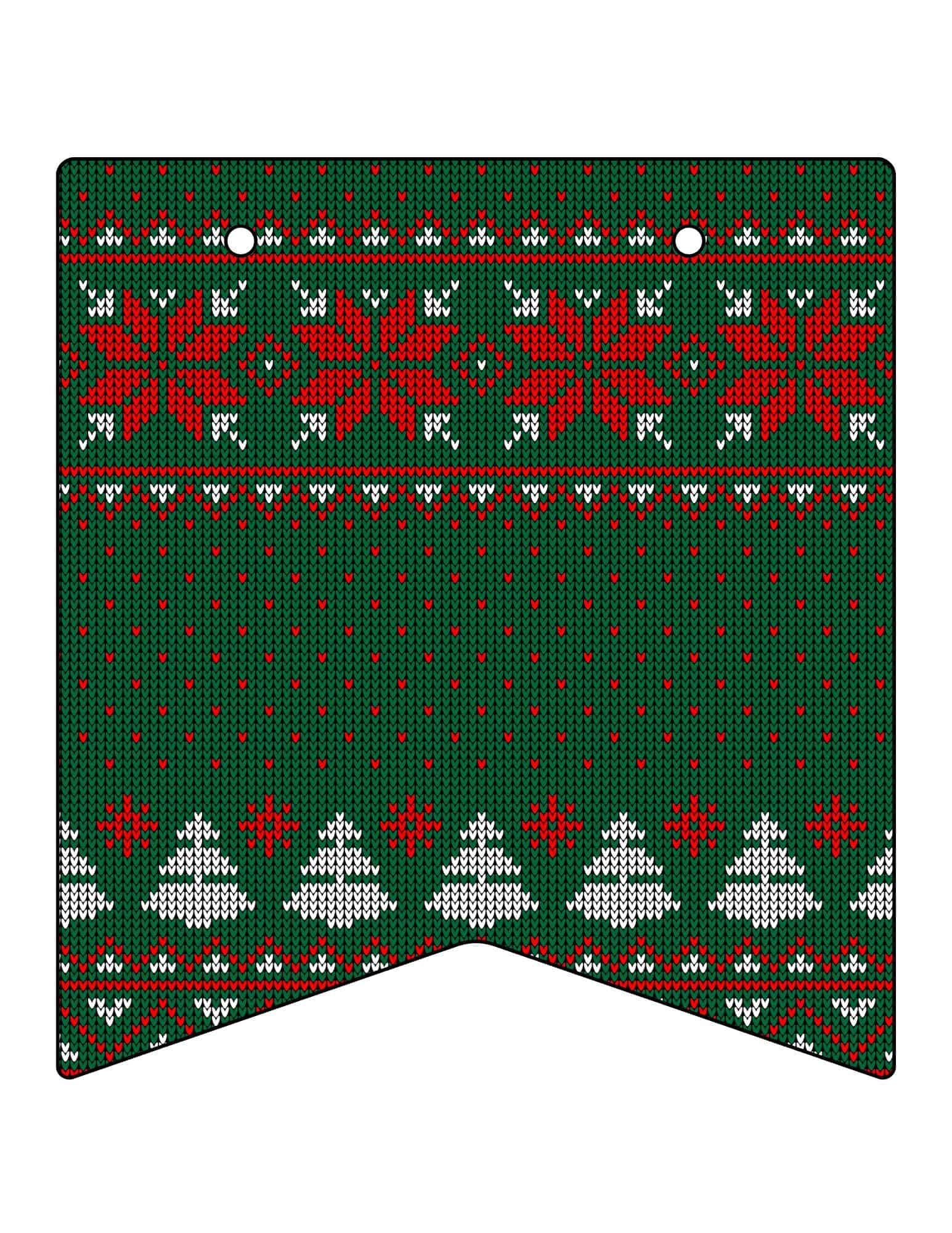 Printable Christmas banner with knit-style pattern in green, red, and white.