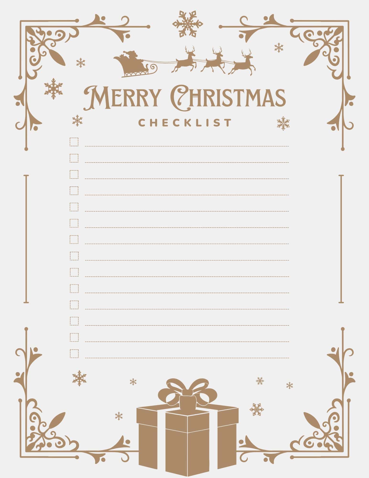 Christmas wish list template printable with lines and holiday icons.