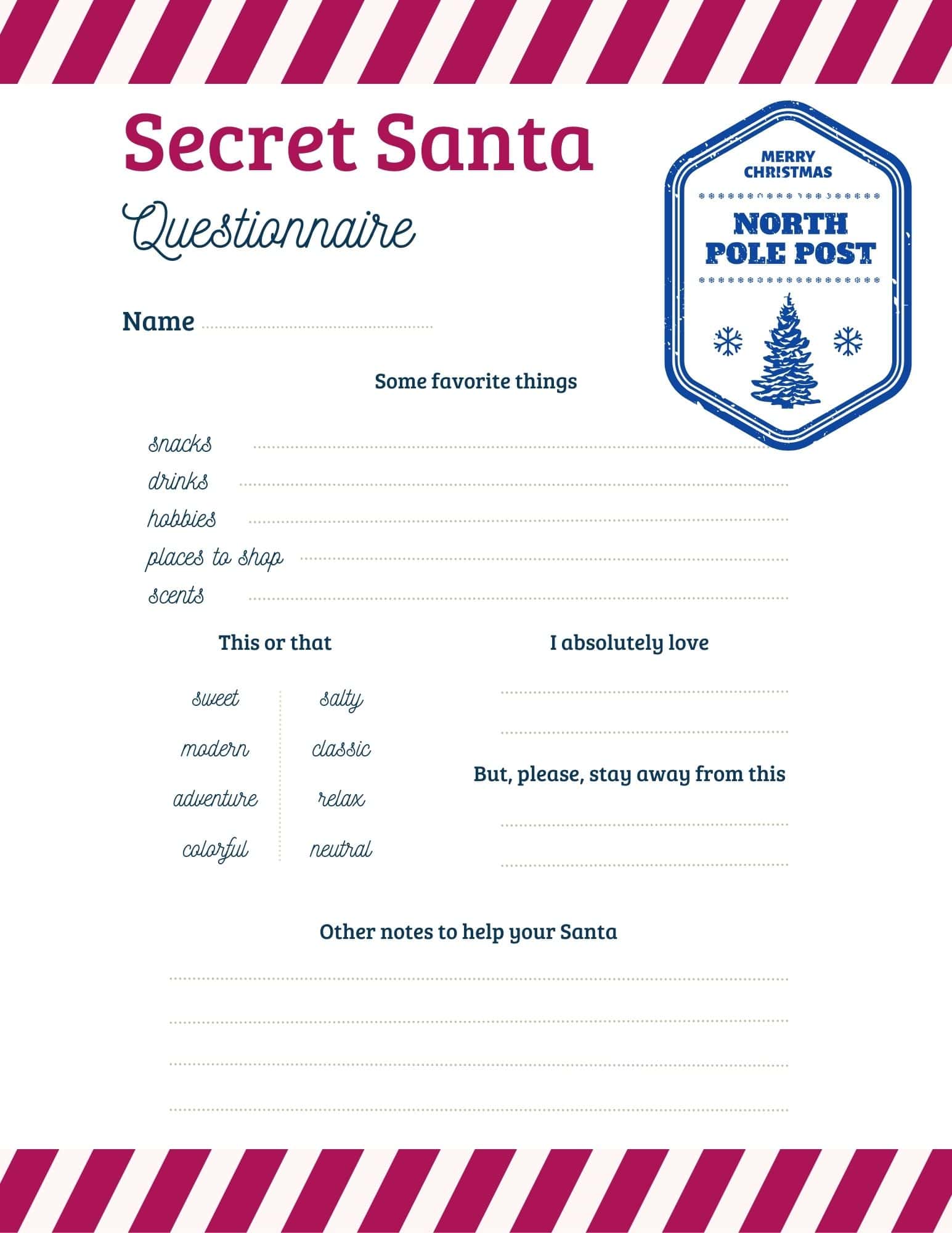 Free Secret Santa Form Printable for Gift Exchanges Free Secret Santa Form Printable for Gift Exchanges