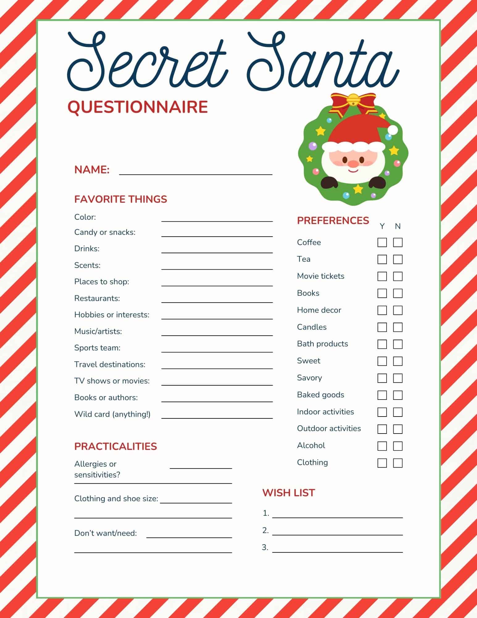 Free Secret Santa Form Printable for Gift Exchanges Free Secret Santa Form Printable for Gift Exchanges