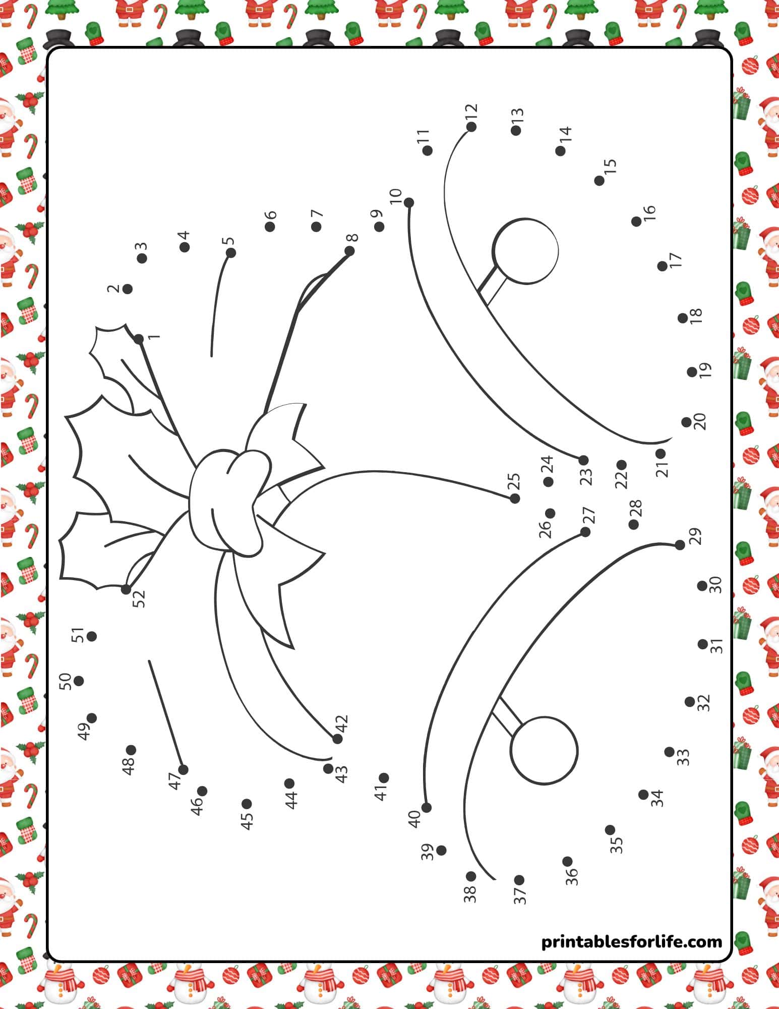 Printable Christmas dot-to-dot worksheets for kids; a connect the dots Christmas worksheet.