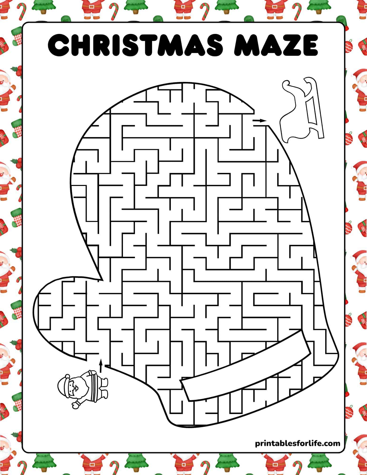 Printable Christmas maze for family and kids to enjoy.