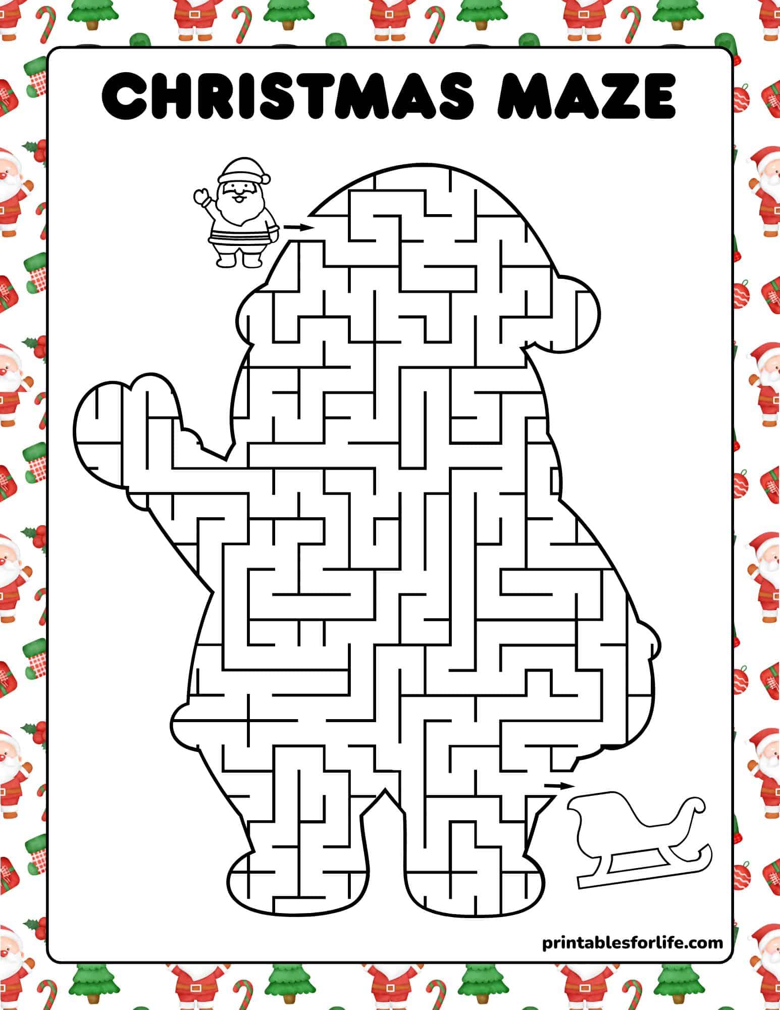 Printable Christmas maze for kids; fun Christmas games for family.