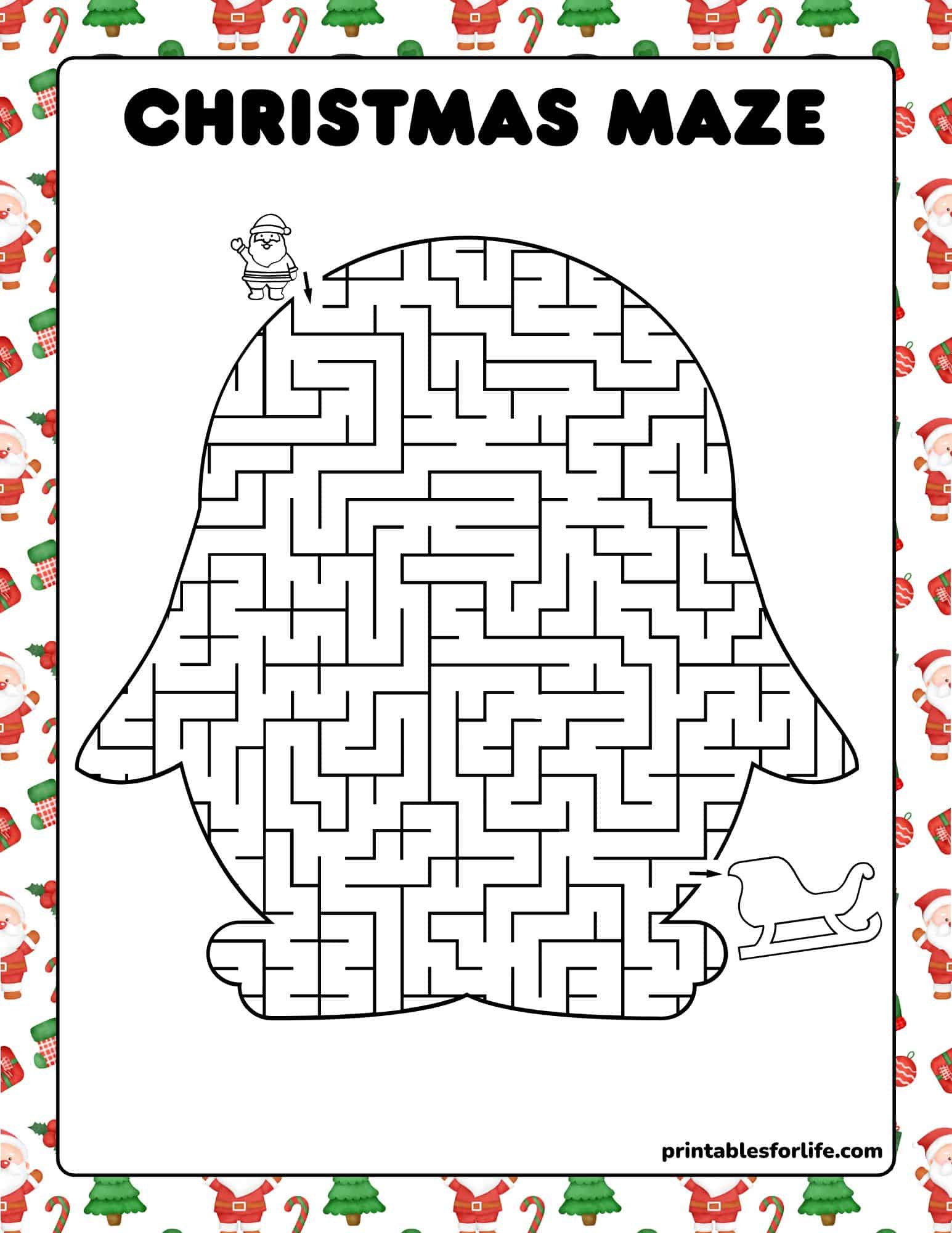 Printable Christmas mazes and worksheets for kids and families.