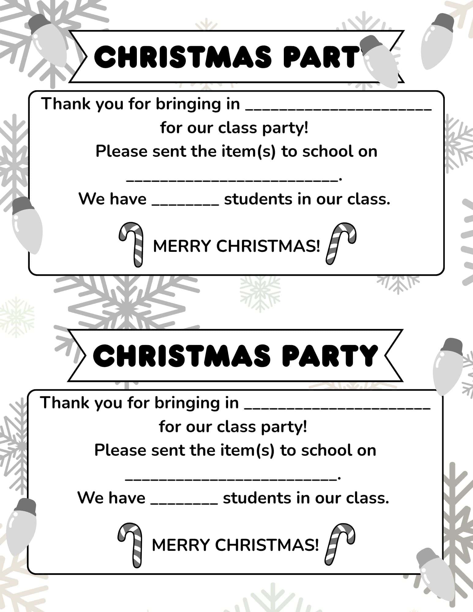 Printable Christmas party sign up sheet with banners and candy cane accents.