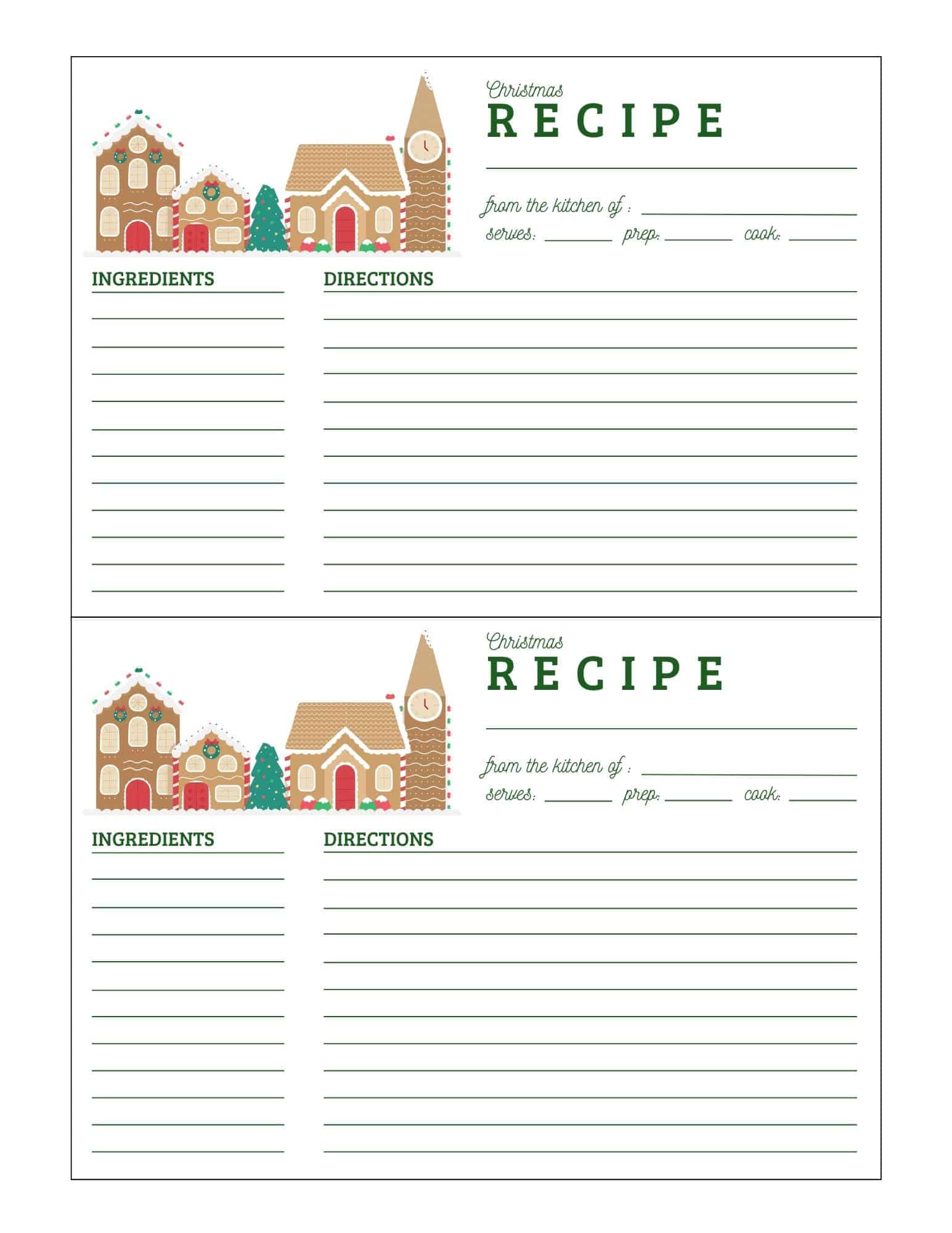 Two printable Christmas recipe cards with vintage-style artwork and labeled Ingredients and Directions.