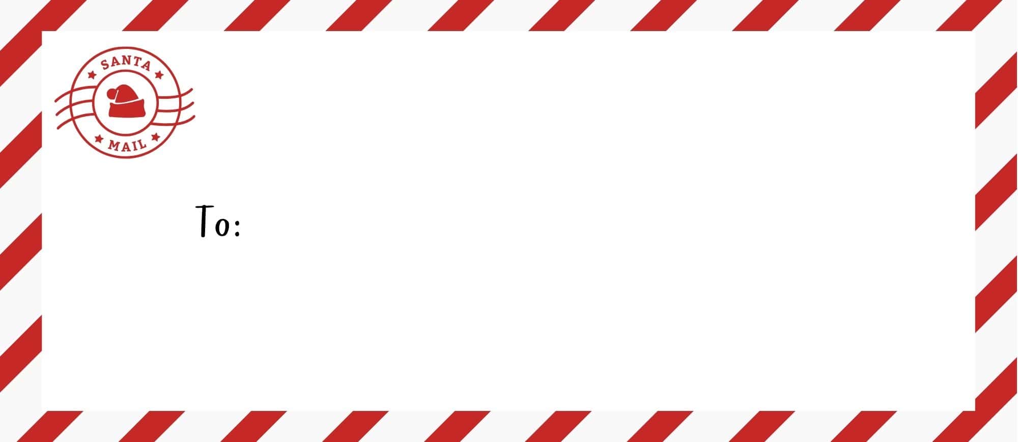 Printable Santa envelope templates featuring a red striped border and Santa Mail stamp.