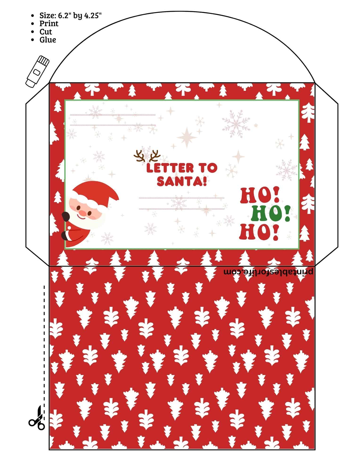 Printable Santa envelope templates with a festive red pattern and a Letter to Santa insert.
