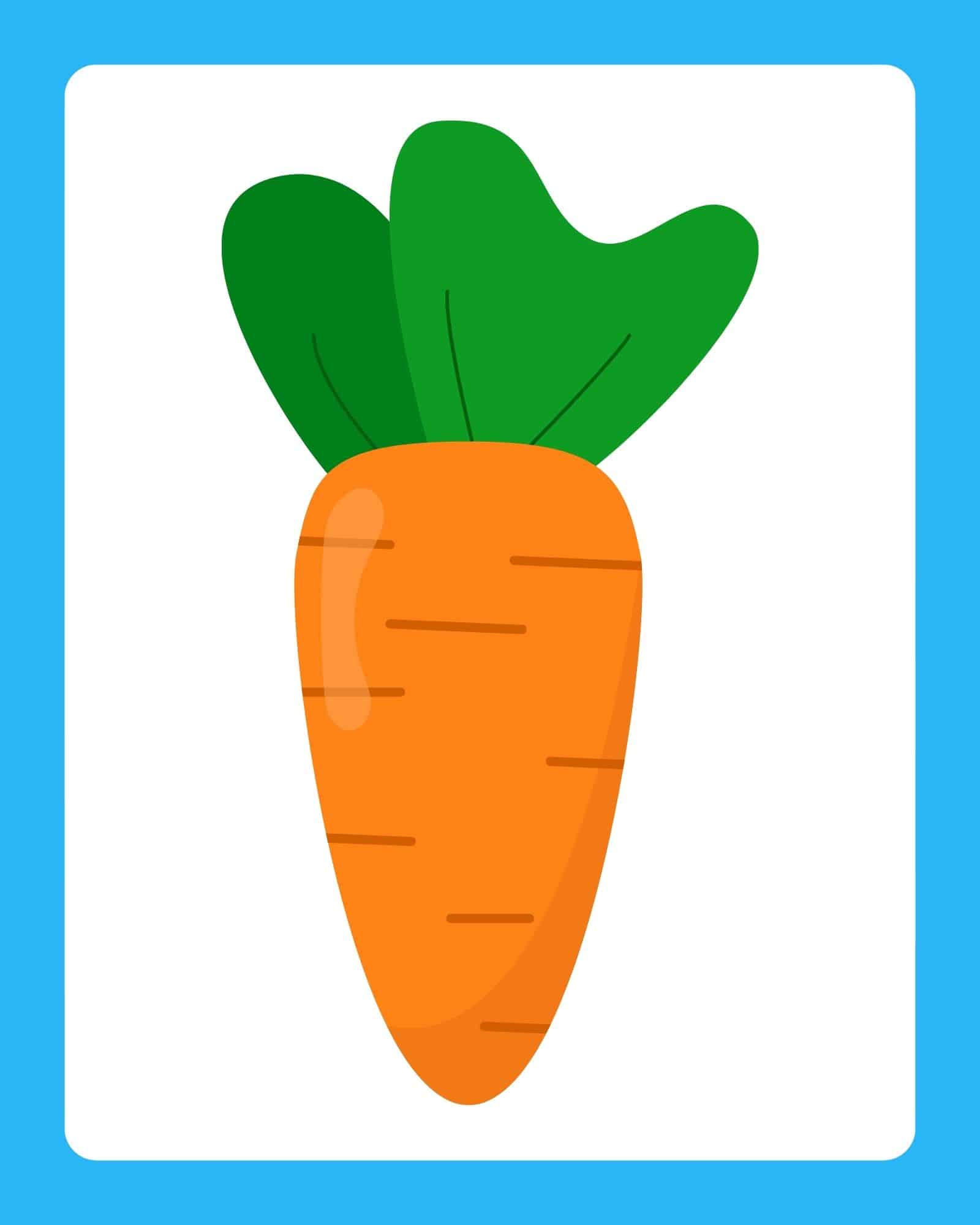 Orange carrot illustration on a white card with a blue border.