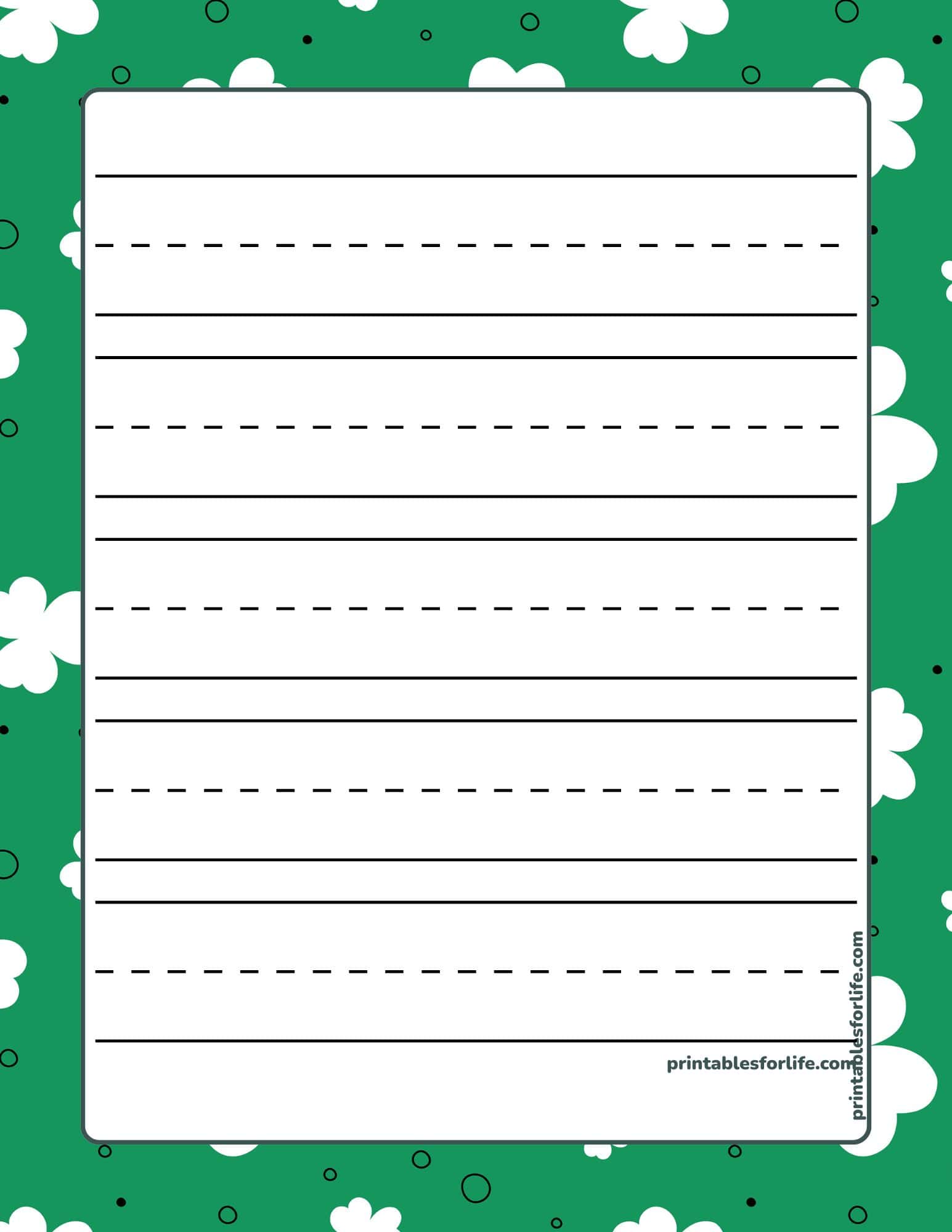 St. Patrick's Day handwriting paper for kindergarten writing and letter formation.