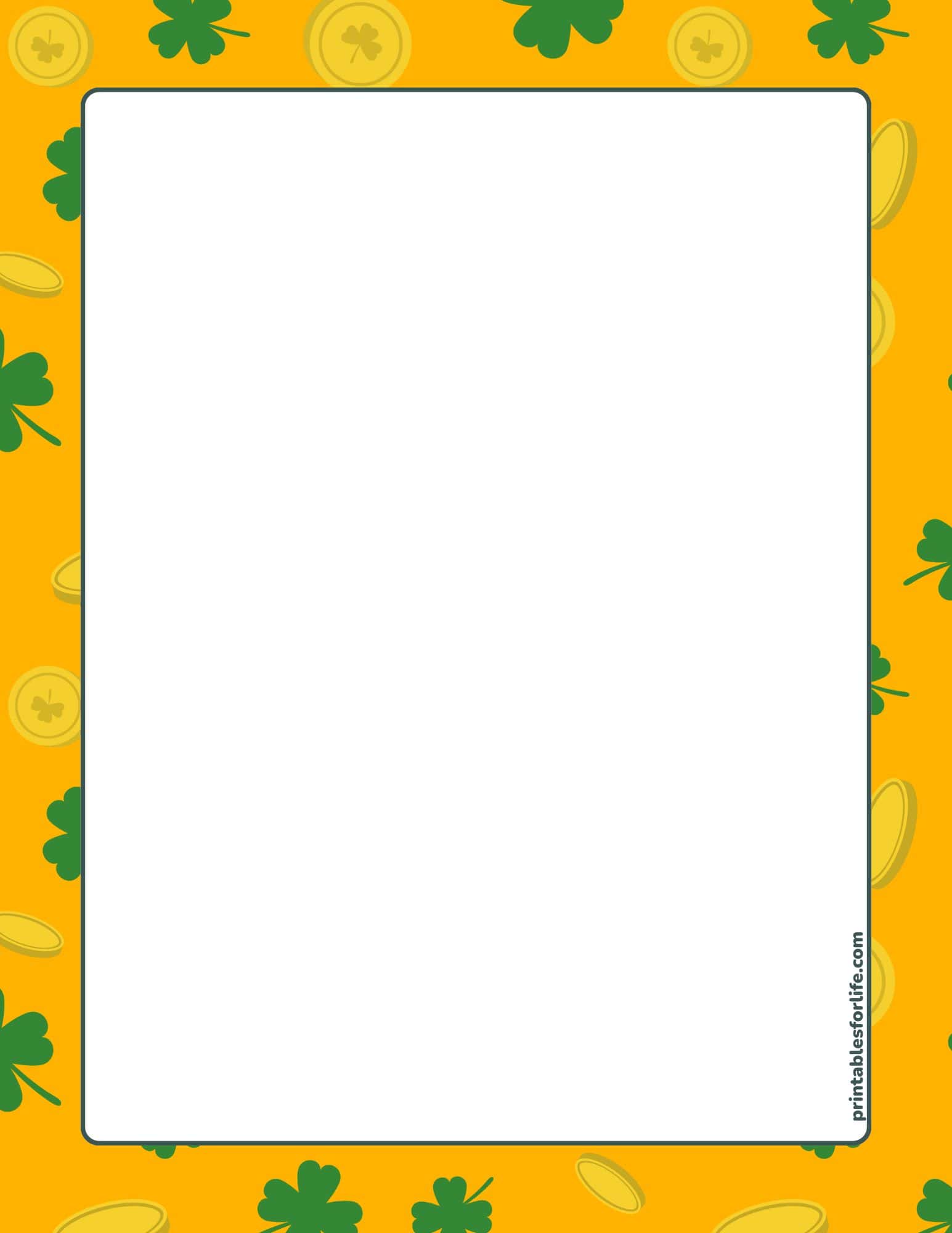 St. Patrick's Day paper with cute borders on an orange background and a blank inner area.