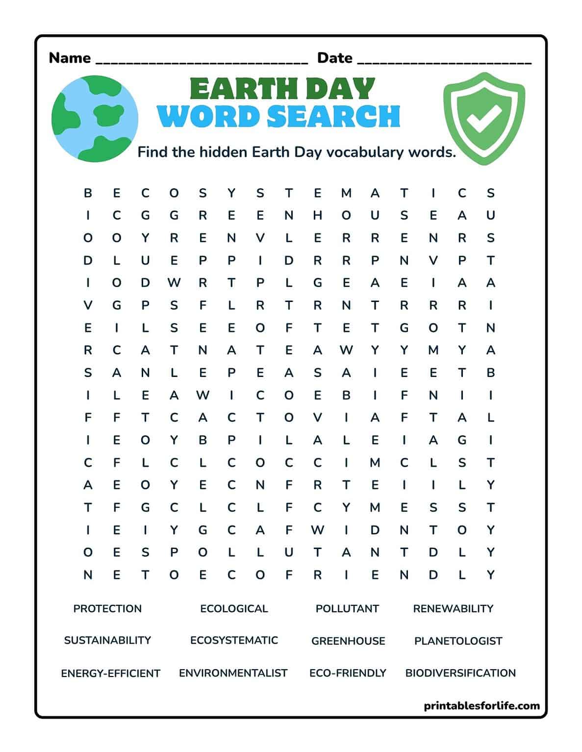 Earth Day Word Search Free Printable Set of 4 Puzzles