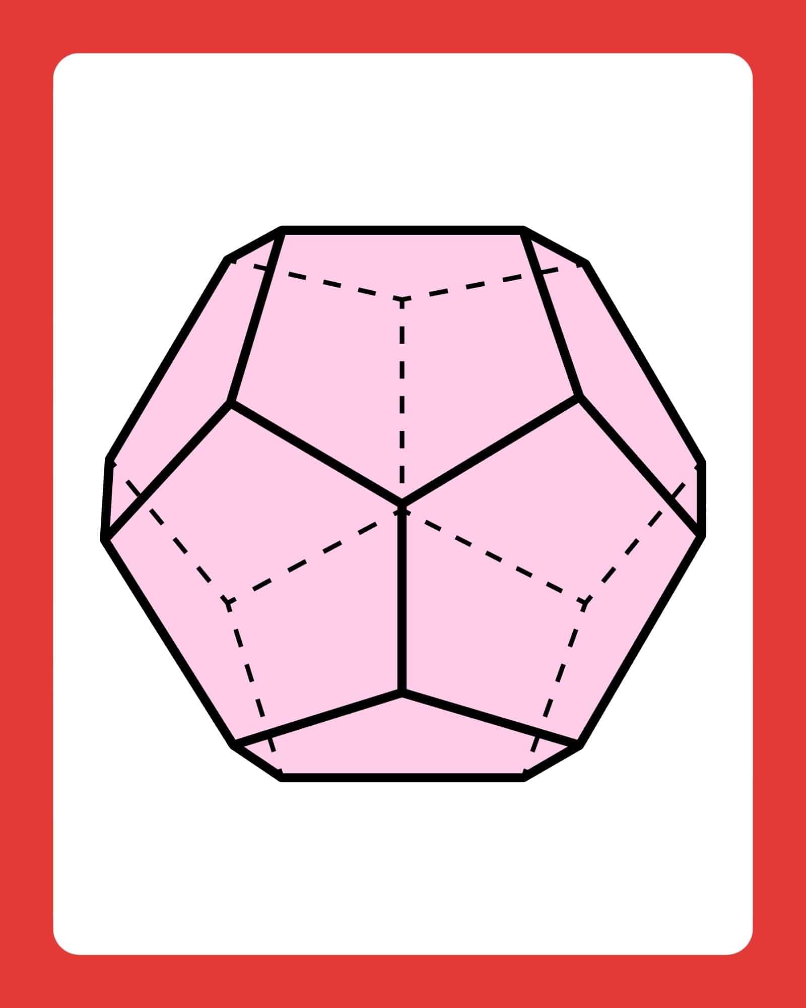 Top-centered pink geometric folded paper template with black outlines and dashed fold lines on white page with red border.