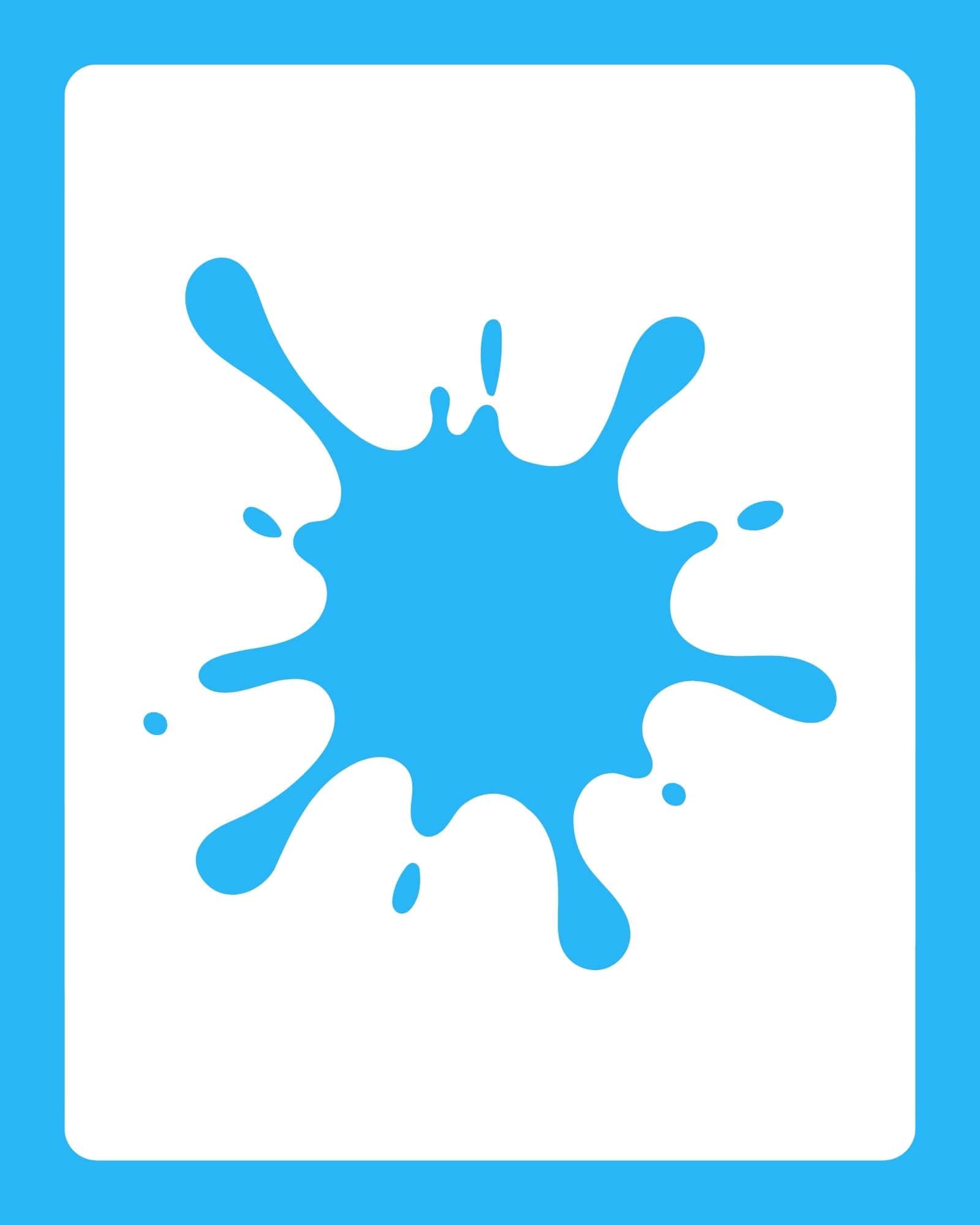 White rectangular card with rounded corners centered on cyan background and a large cyan paint-splash graphic near the top center.
