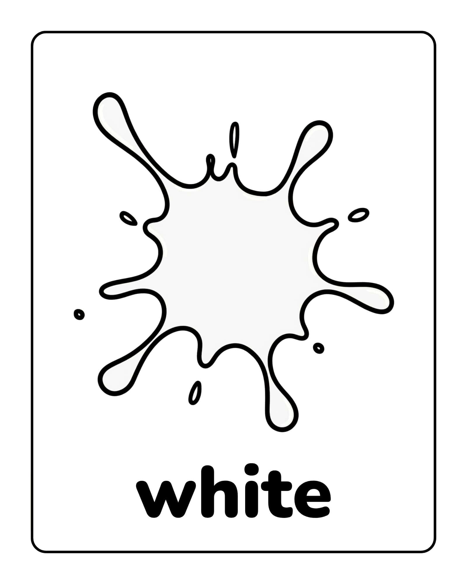 Black outlined paint splatter graphic centered above the bold lowercase word “white” on a rounded-rectangle page.