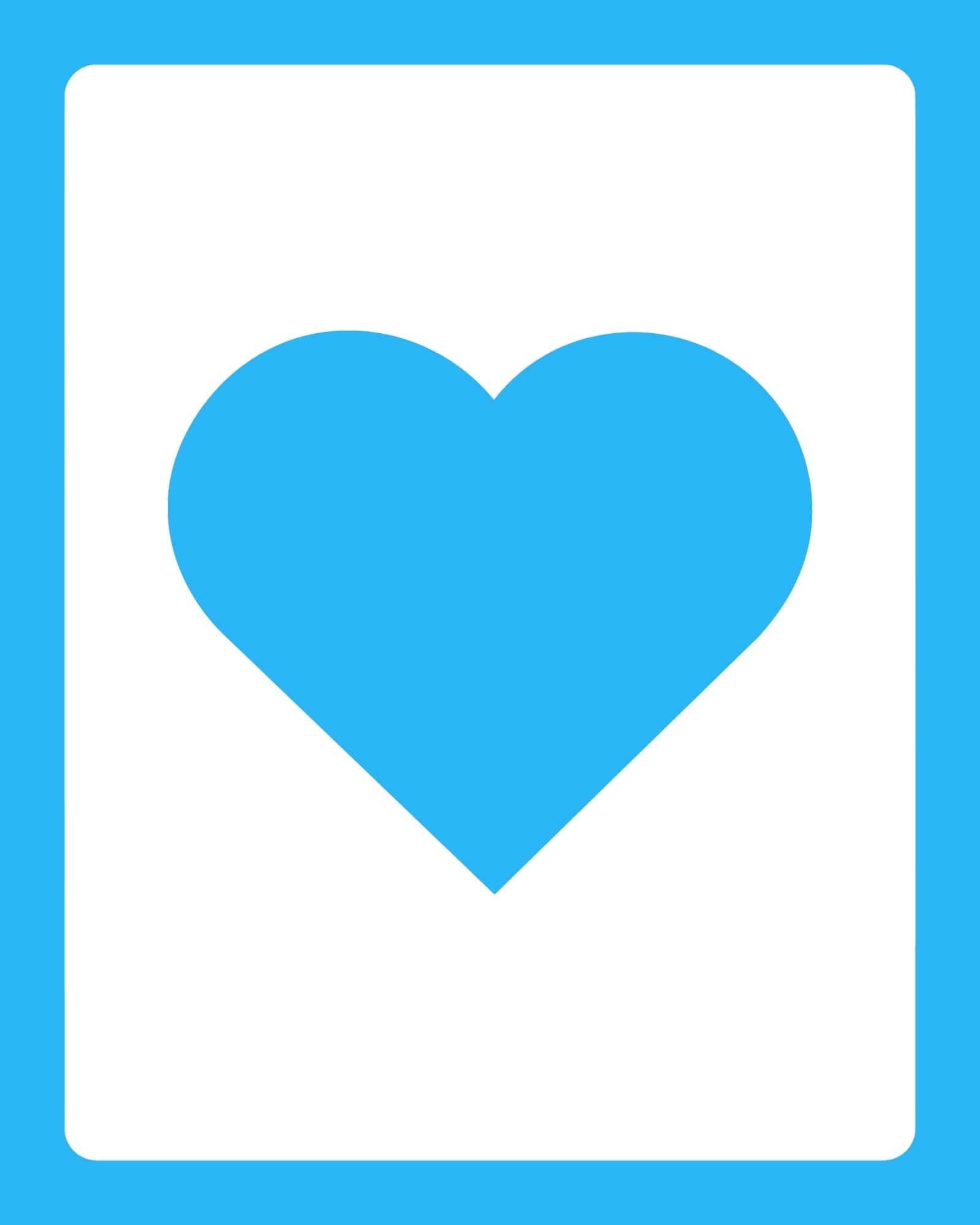 Blue heart centered on a large white vertical card with rounded corners and a bright cyan border.